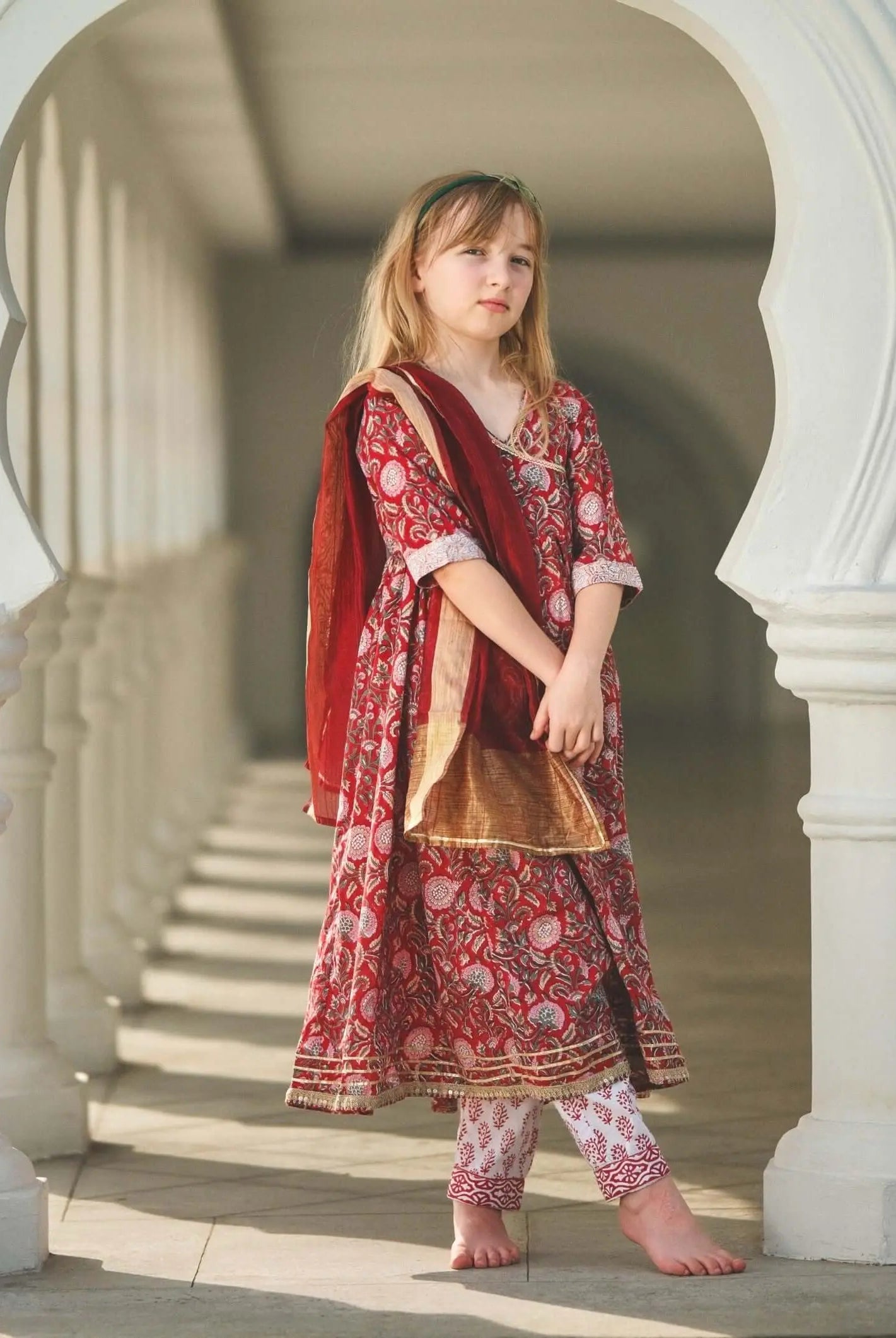 Jashn Anarkali Girls Kurti Dress with Matching Cotton Pants & Dupatta