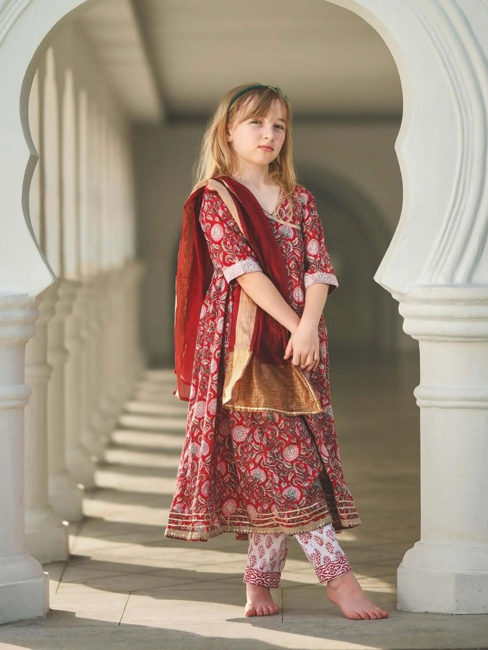 Jashn Anarkali Girls Kurti Dress with Matching Cotton Pants & Dupatta