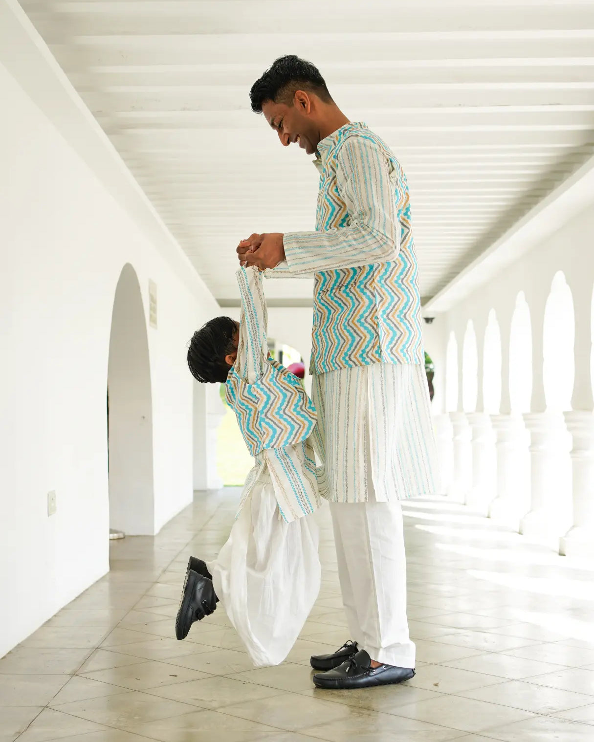 Gul Blue Boys Kurta Dhoti Jacket in Cotton Nimbu