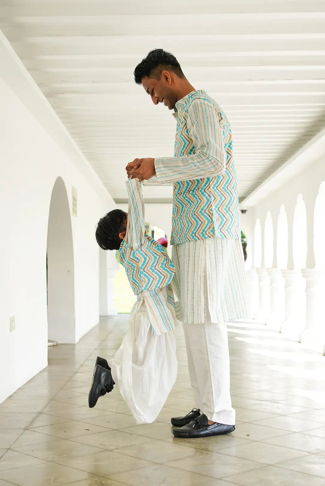 Gul Blue Boys Kurta Dhoti Jacket in Cotton Nimbu