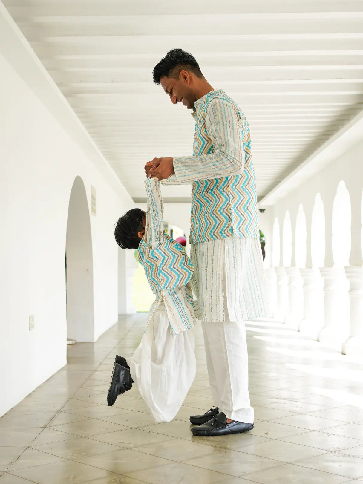 Gul Blue Boys Kurta Dhoti Jacket in Cotton Nimbu