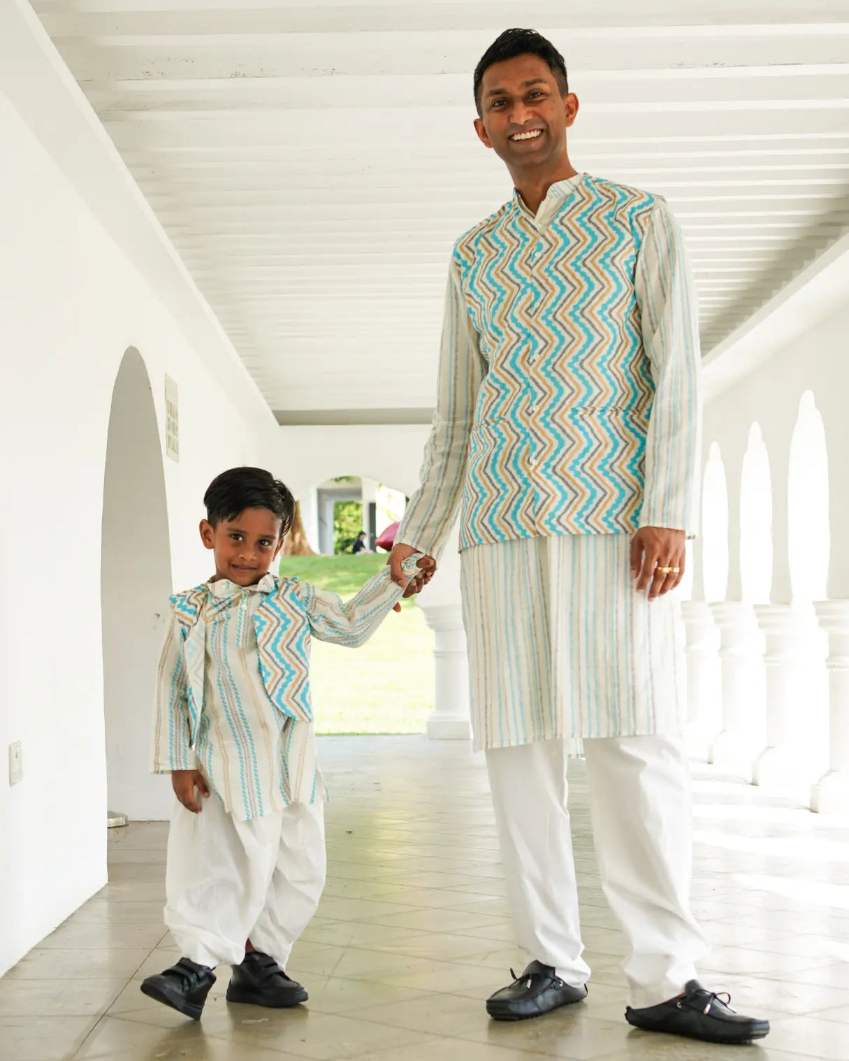 Gul Blue Boys Kurta Dhoti Jacket in Cotton Nimbu