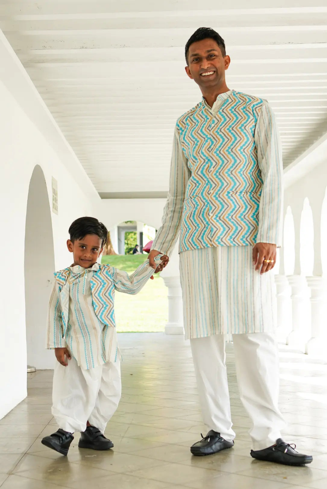 Gul Blue Boys Kurta Dhoti Jacket in Cotton Nimbu