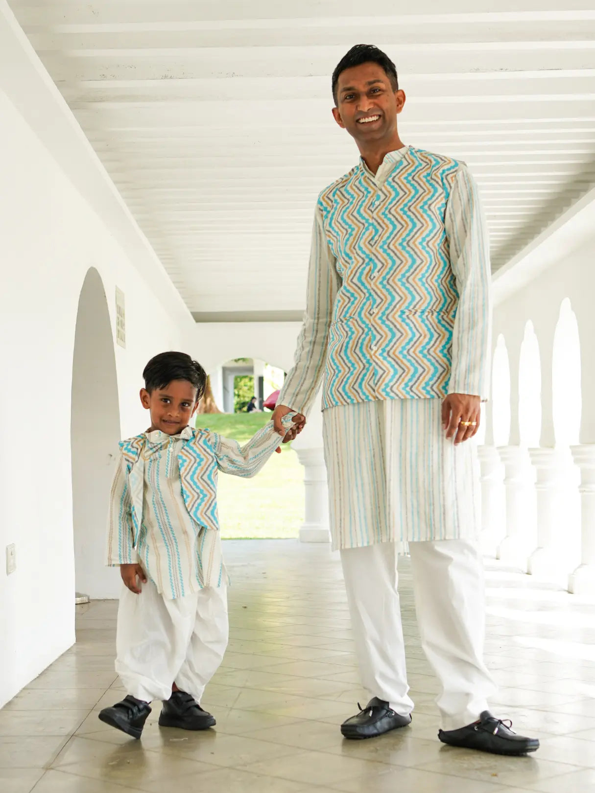 Gul Blue Boys Kurta Dhoti Jacket in Cotton Nimbu