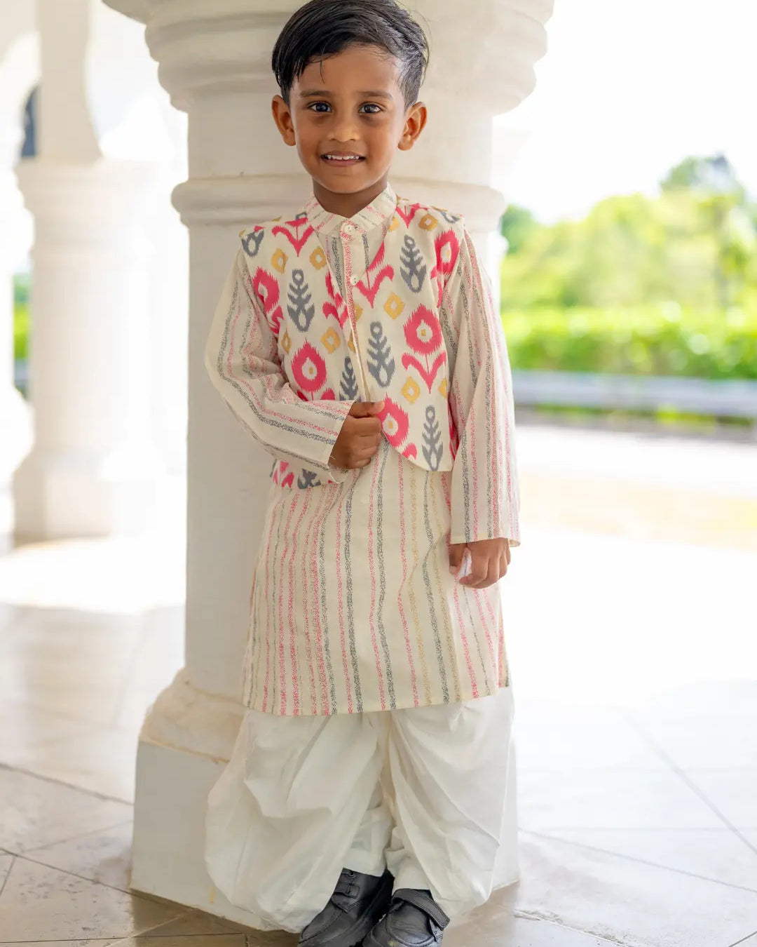 Gul Pink Boys Kurta Dhoti Jacket in Cotton Nimbu