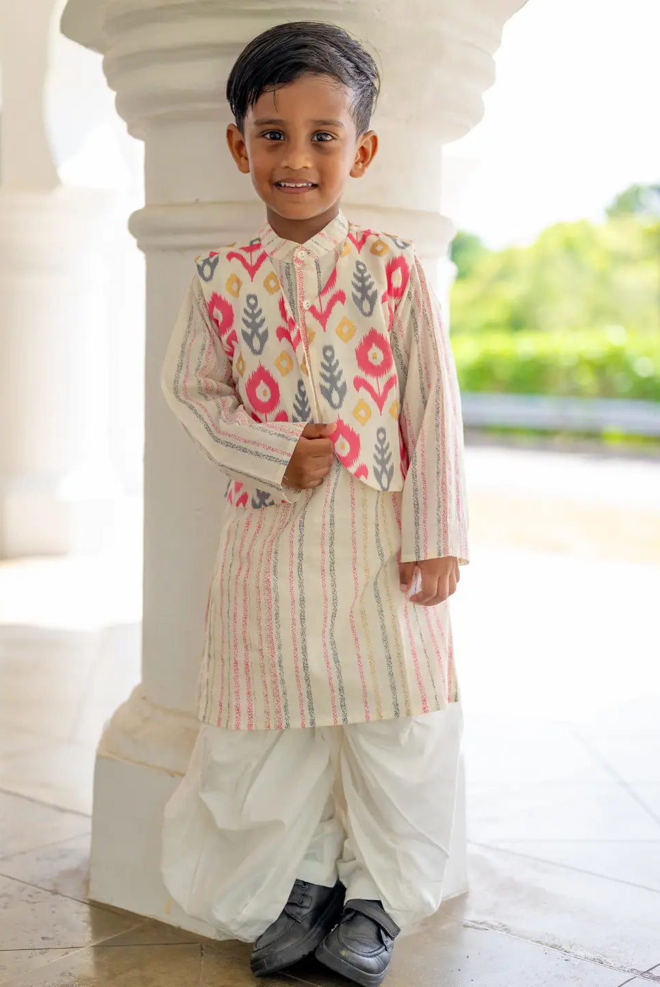 Gul Pink Boys Kurta Dhoti Jacket in Cotton Nimbu