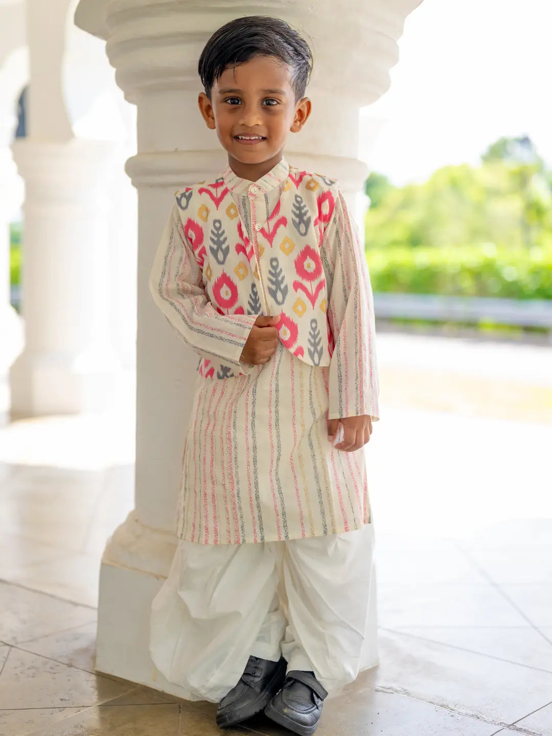 Gul Pink Boys Kurta Dhoti Jacket in Cotton Nimbu
