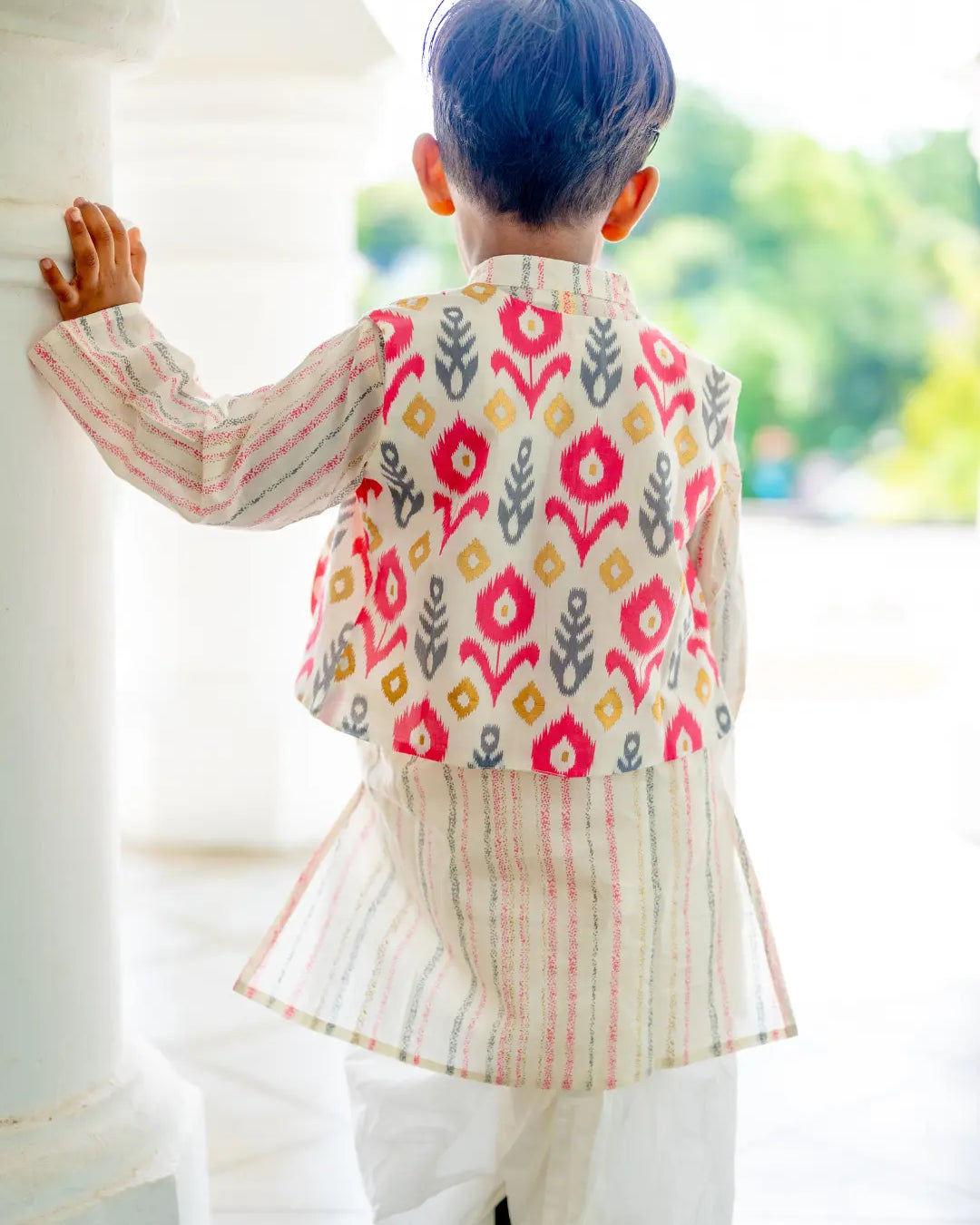 Gul Pink Boys Kurta Dhoti Jacket in Cotton Nimbu