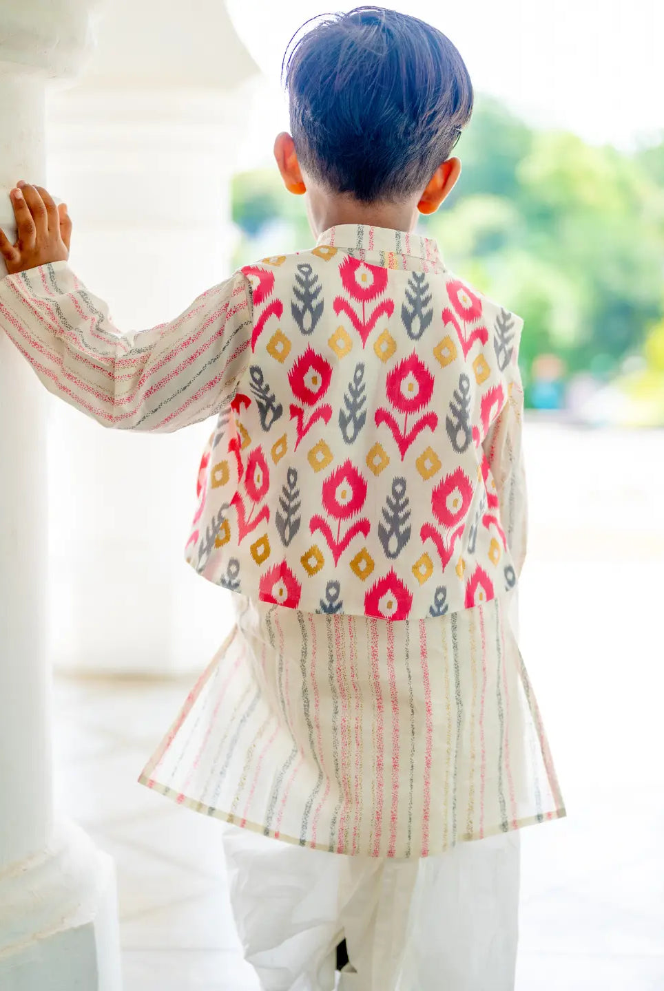 Gul Pink Boys Kurta Dhoti Jacket in Cotton Nimbu