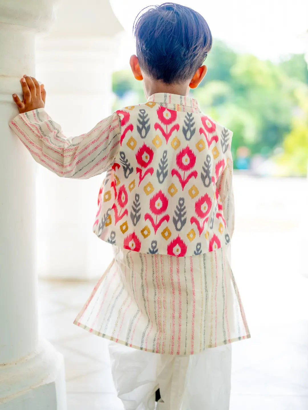 Gul Pink Boys Kurta Dhoti Jacket in Cotton Nimbu