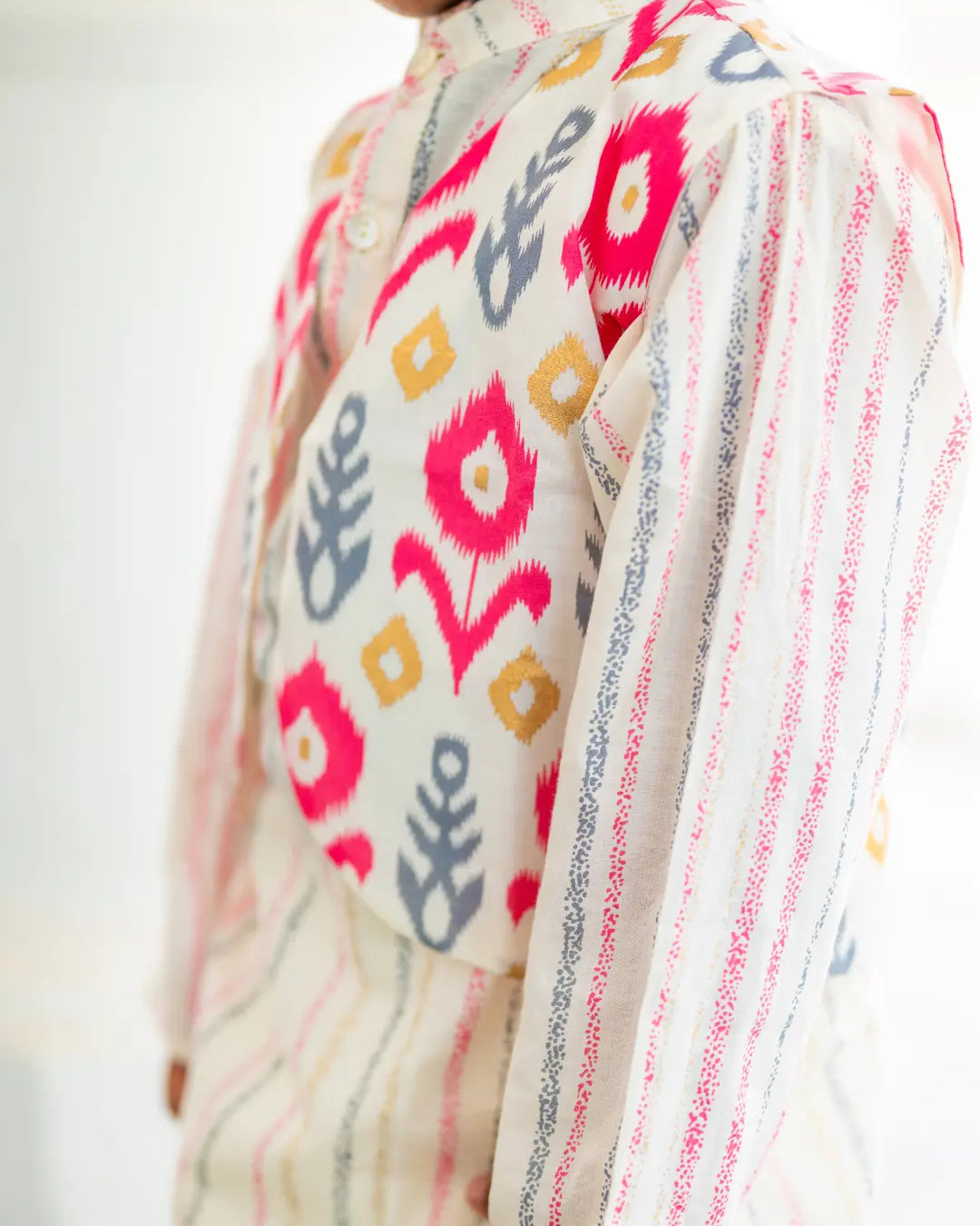 Gul Pink Boys Kurta Dhoti Jacket in Cotton Nimbu