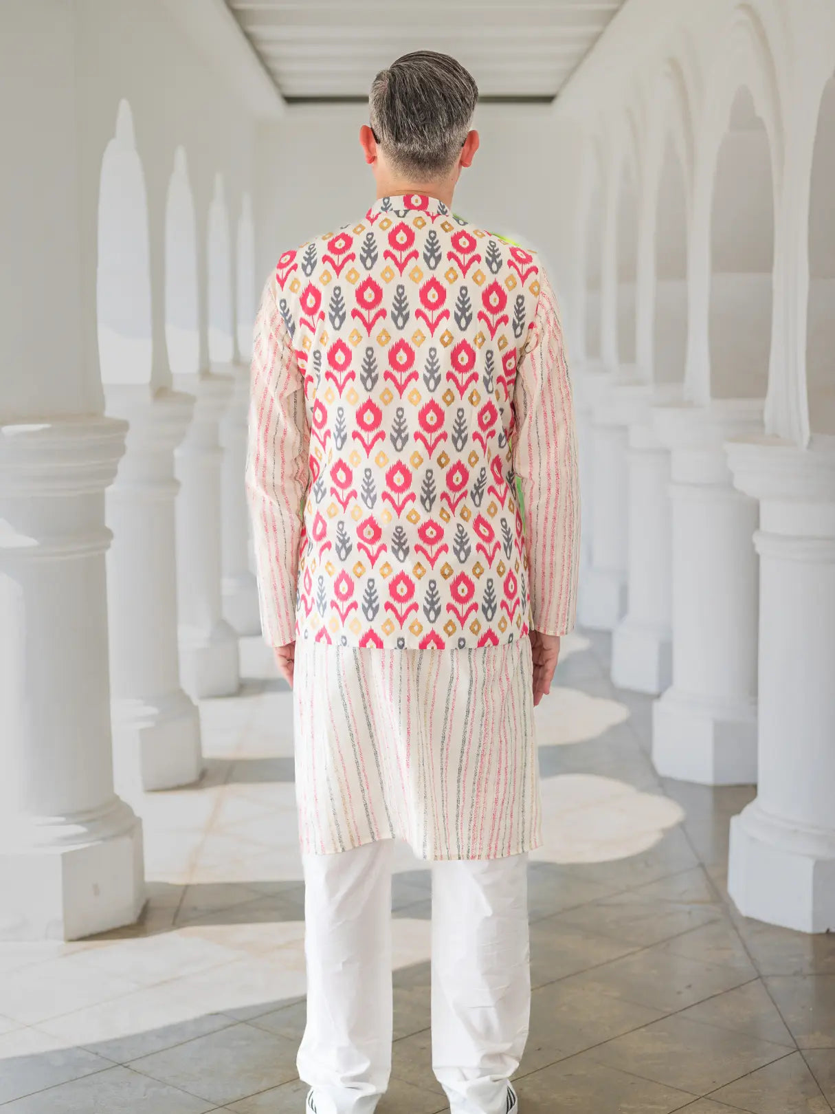 Gul Pink Men's Kurta Pajama Jacket Set in Cotton Nimbu