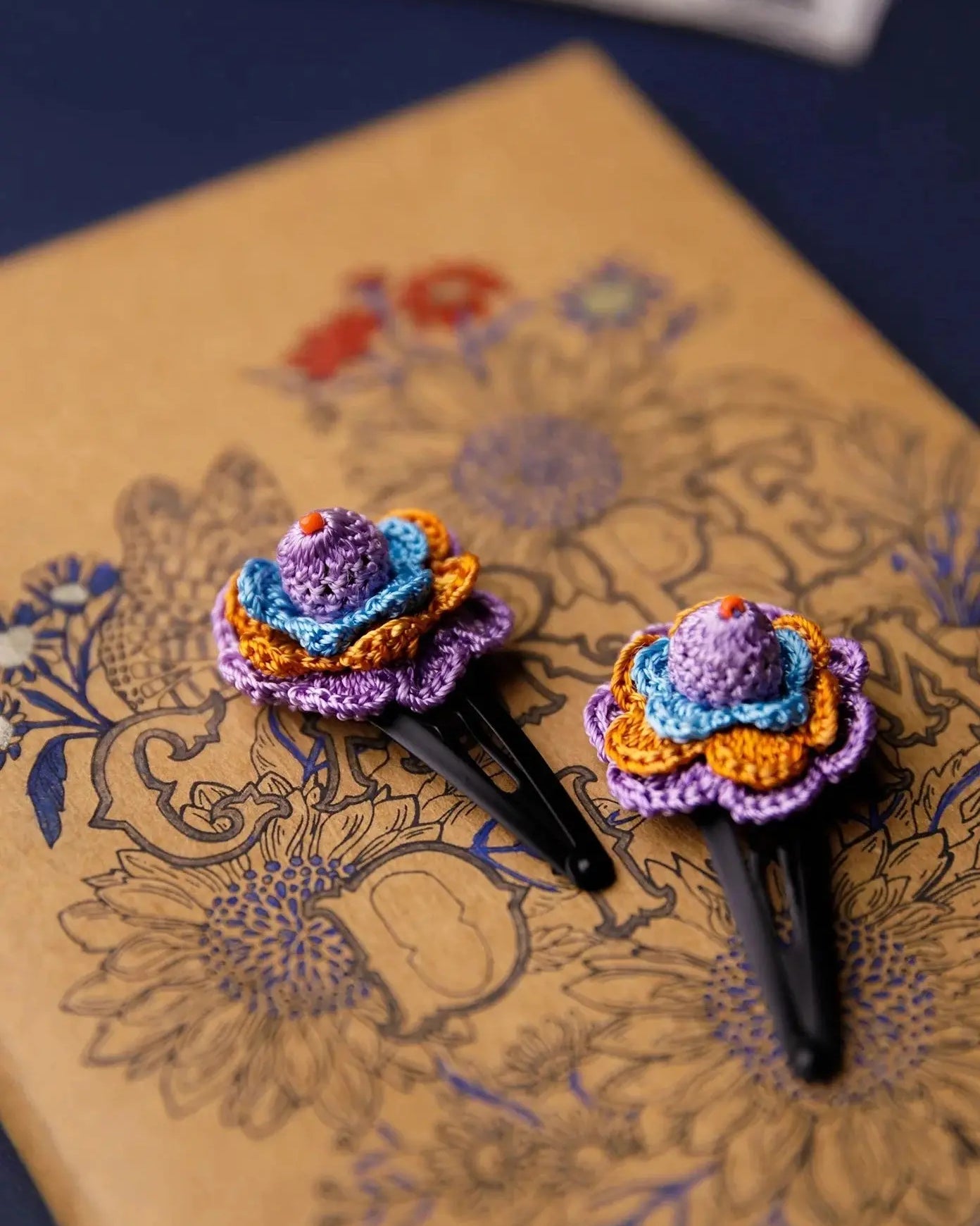 Handmade Crochet Flower Hair Clips Forest Rose Nimbu Kids