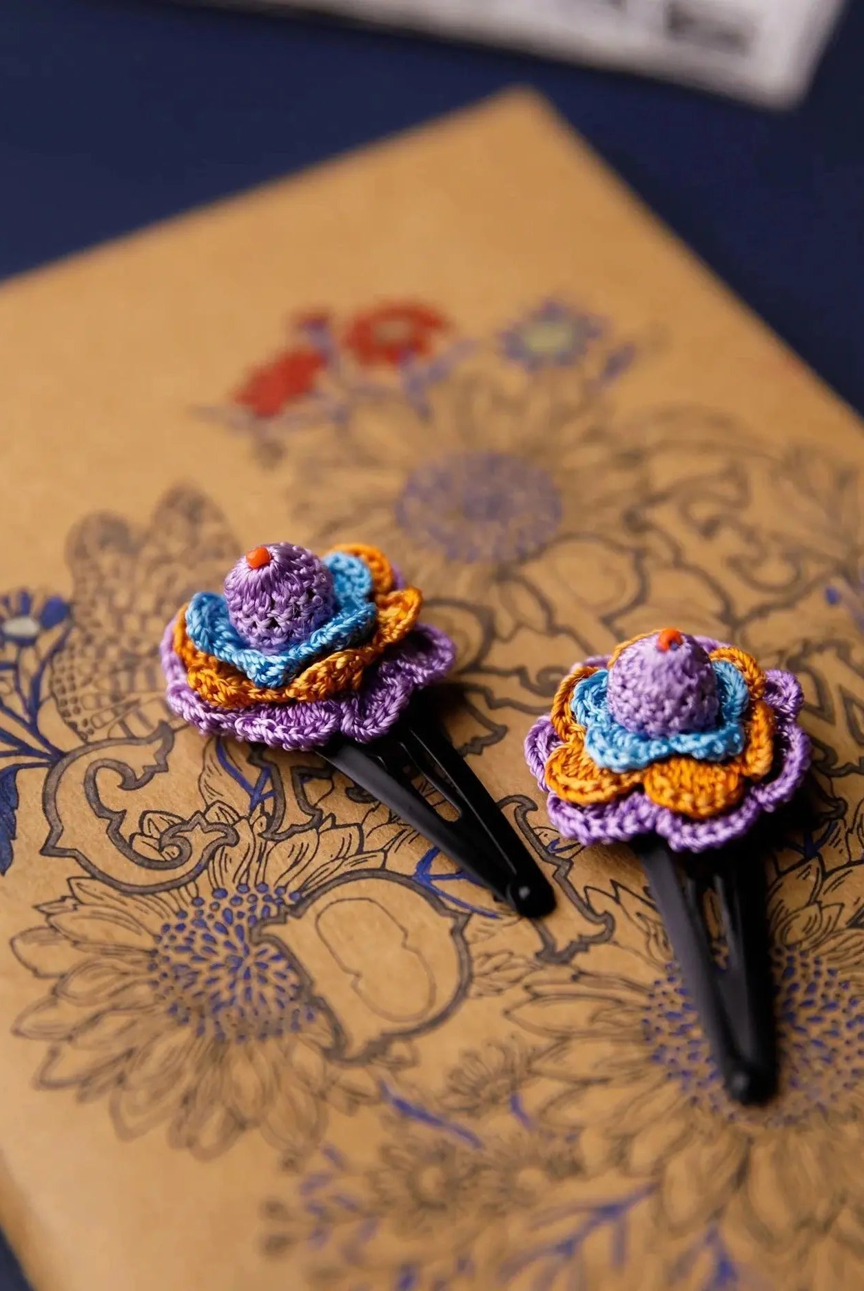 Handmade Crochet Flower Hair Clips Forest Rose Nimbu Kids