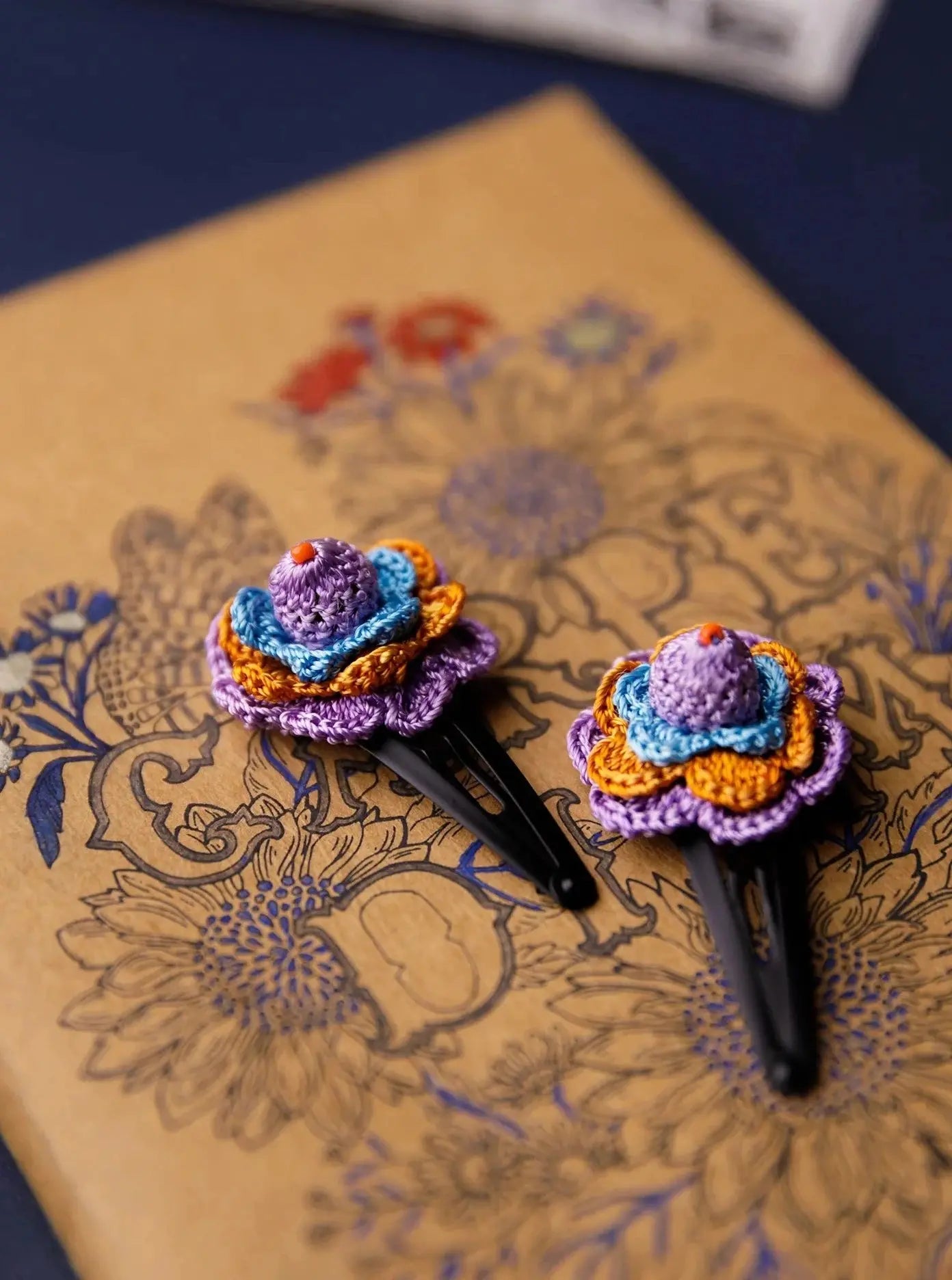 Handmade Crochet Flower Hair Clips Forest Rose Nimbu Kids