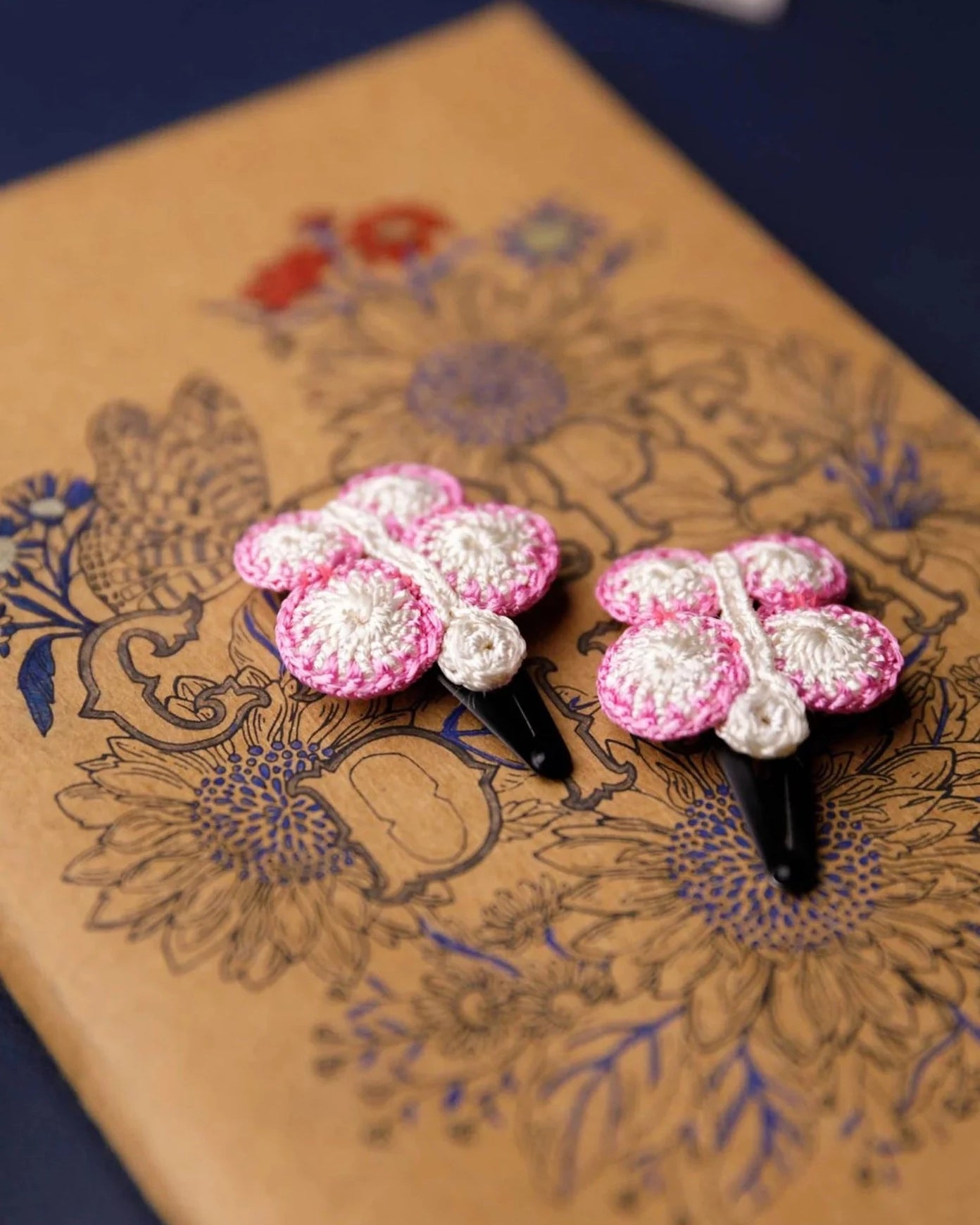 crochet butterfly hair clip for girls in white