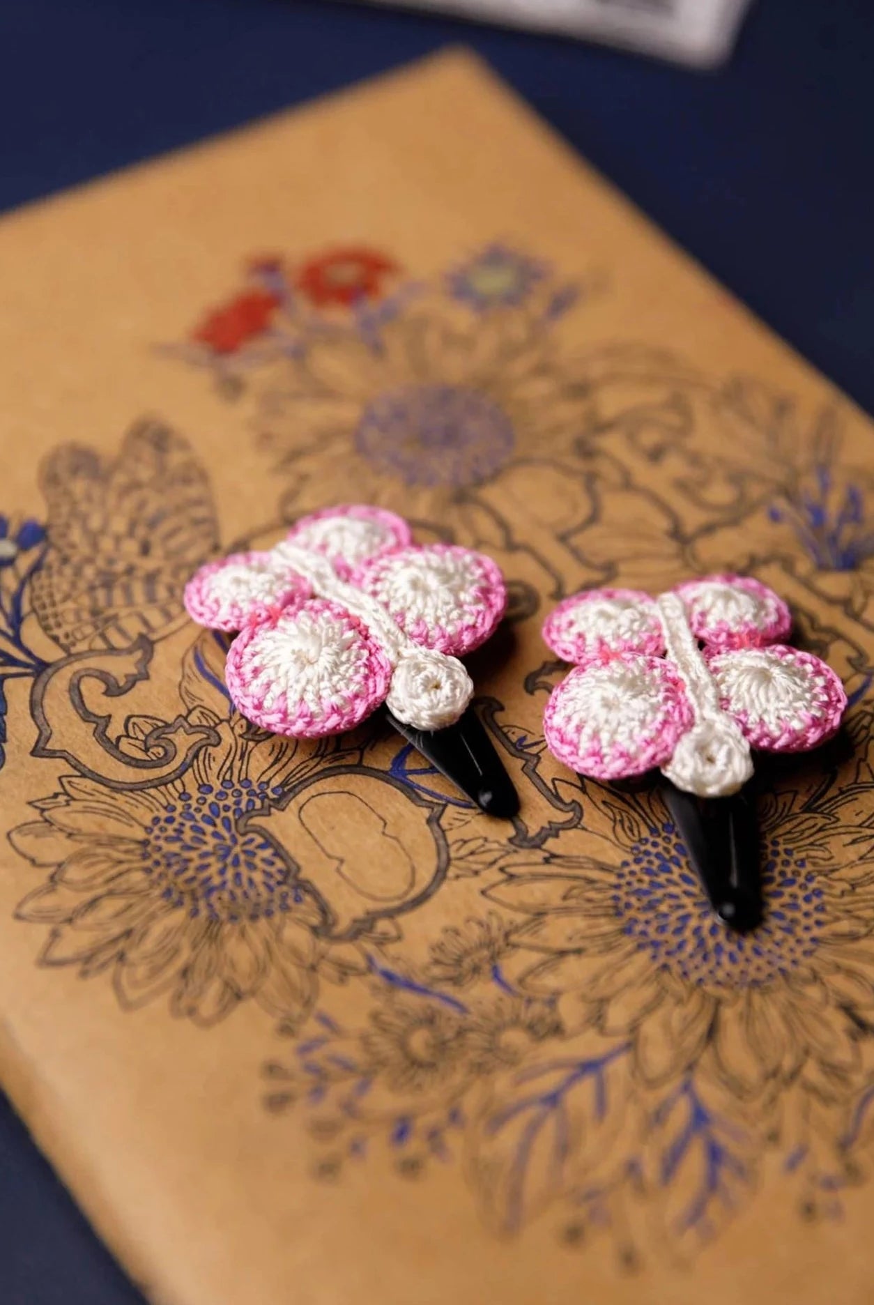 crochet butterfly hair clip for girls in white