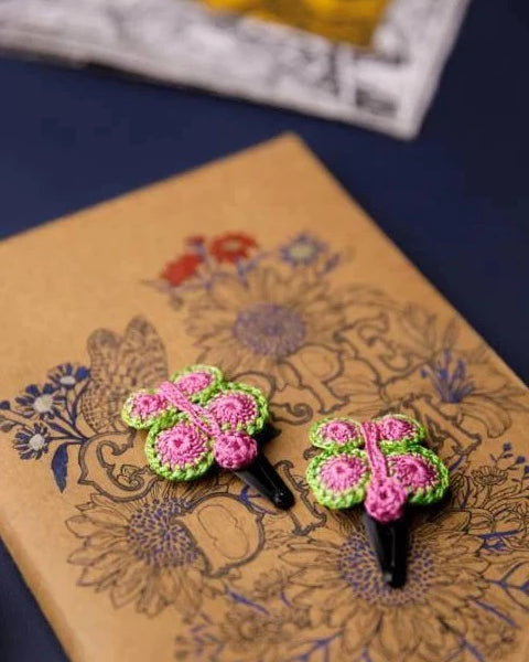 crochet butterfly hair clip for girls in pink