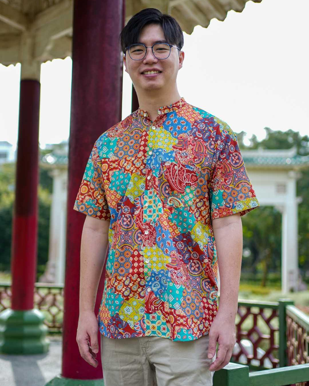 Multicolor Men Mandarin Shirt in Cotton