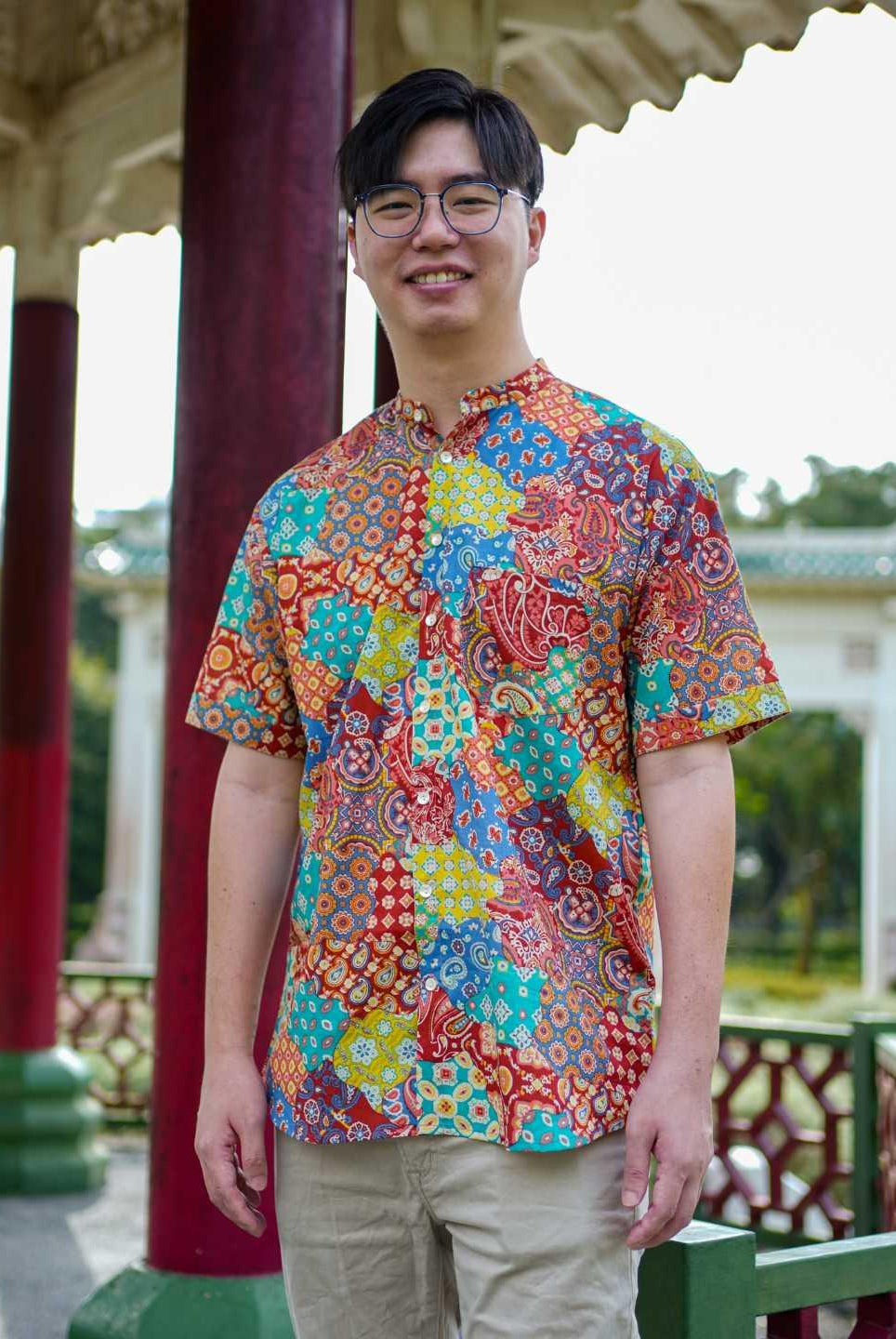 Multicolor Men Mandarin Shirt in Cotton