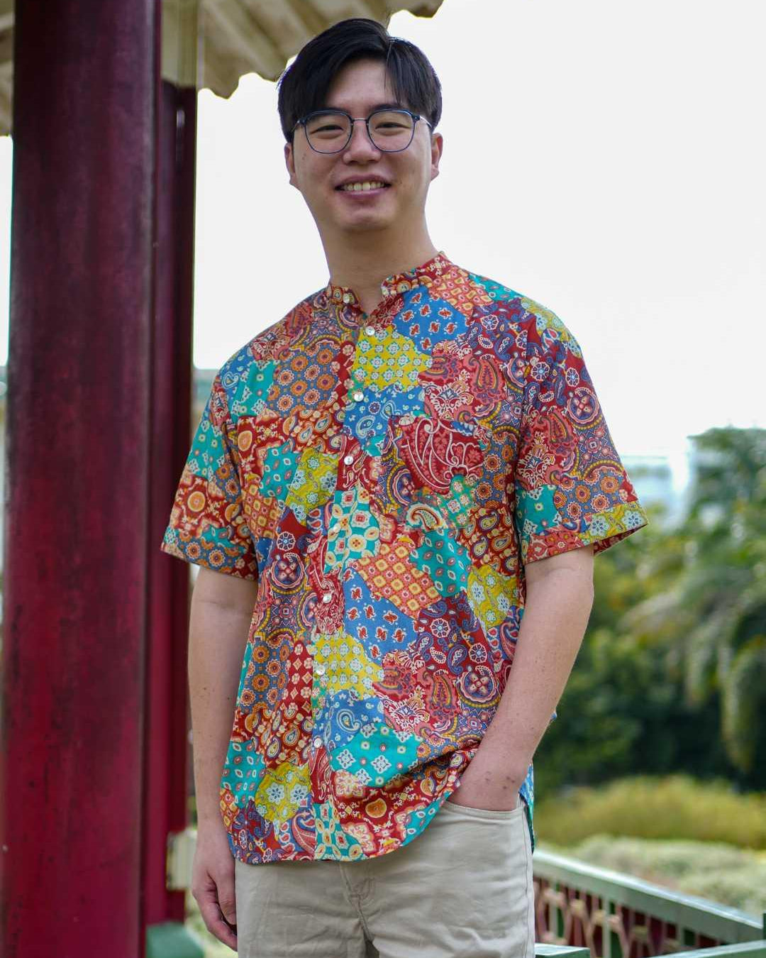 Multicolor Men Mandarin Shirt in Cotton