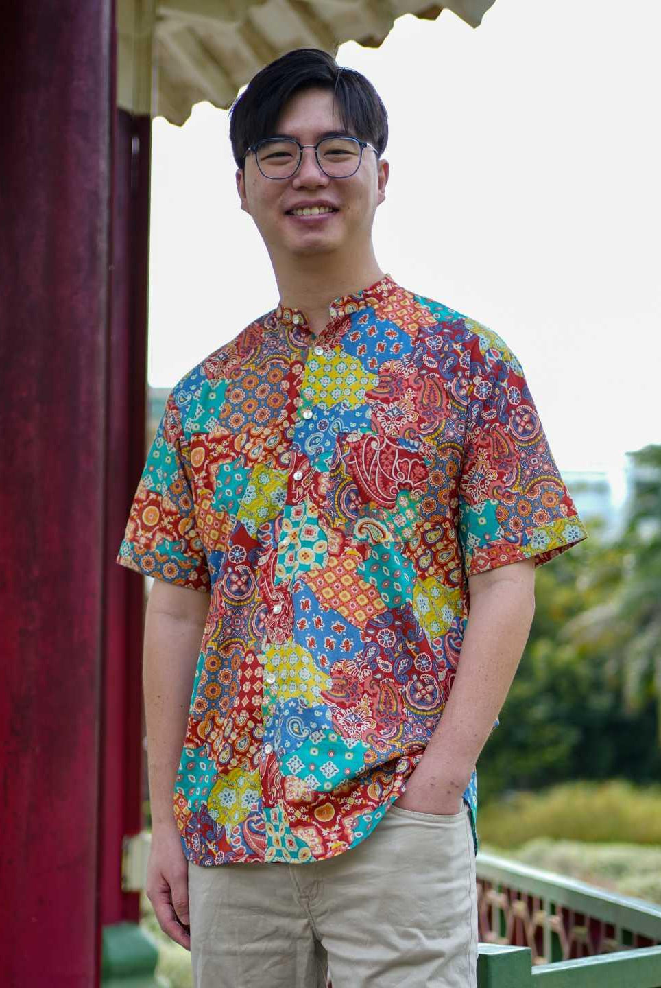 Multicolor Men Mandarin Shirt in Cotton