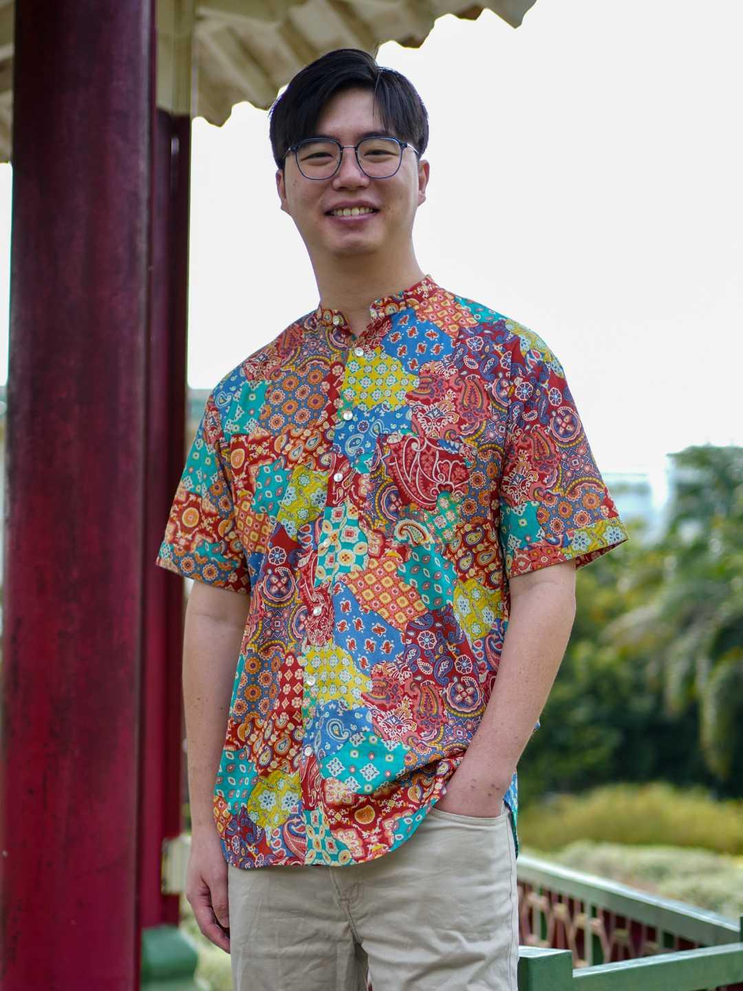 Multicolor Men Mandarin Shirt in Cotton