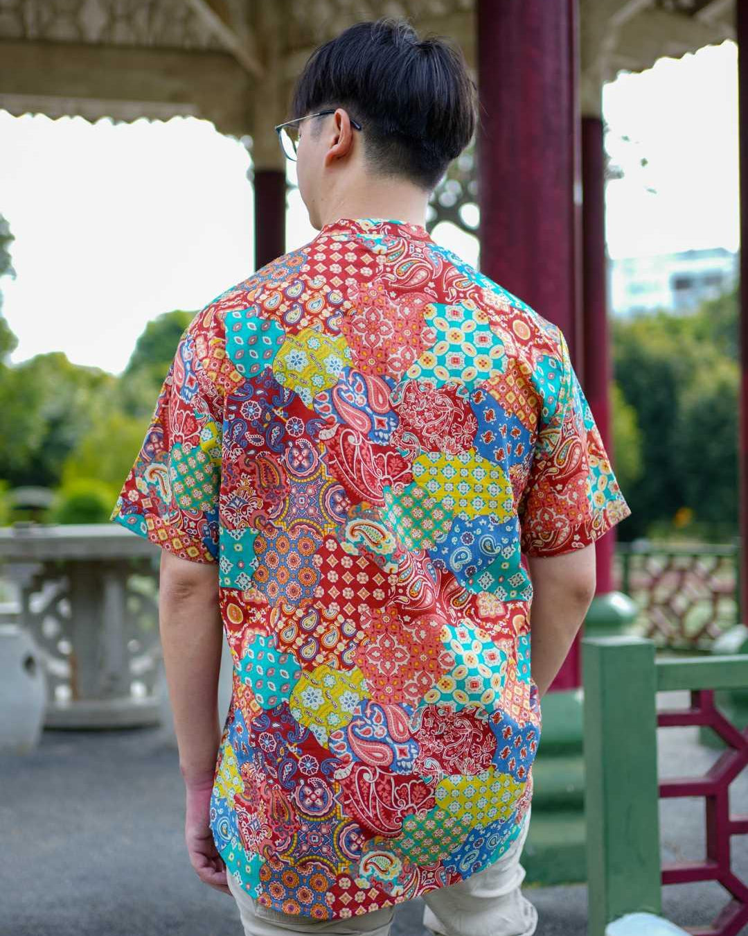 Multicolor Men Mandarin Shirt in Cotton