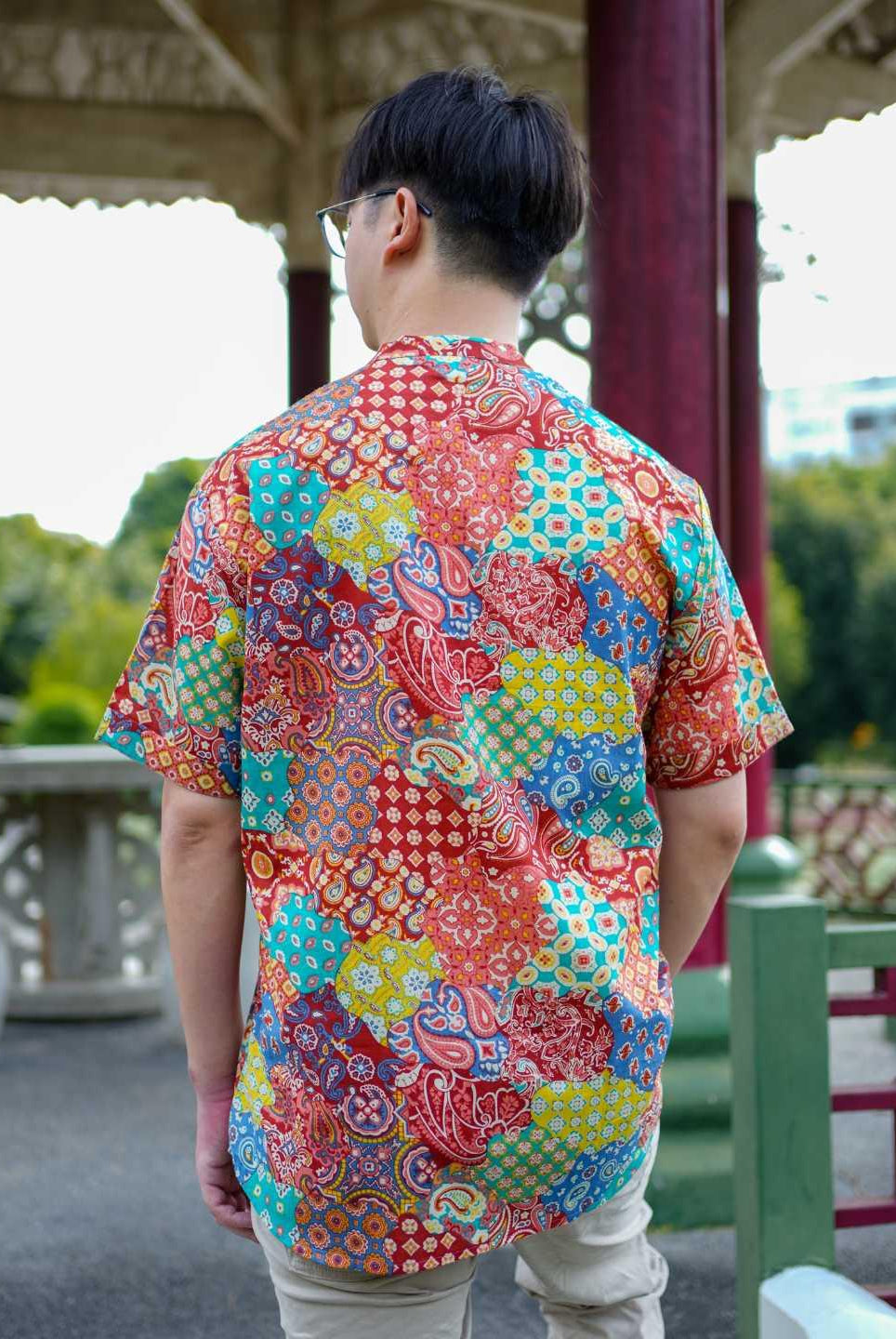 Multicolor Men Mandarin Shirt in Cotton