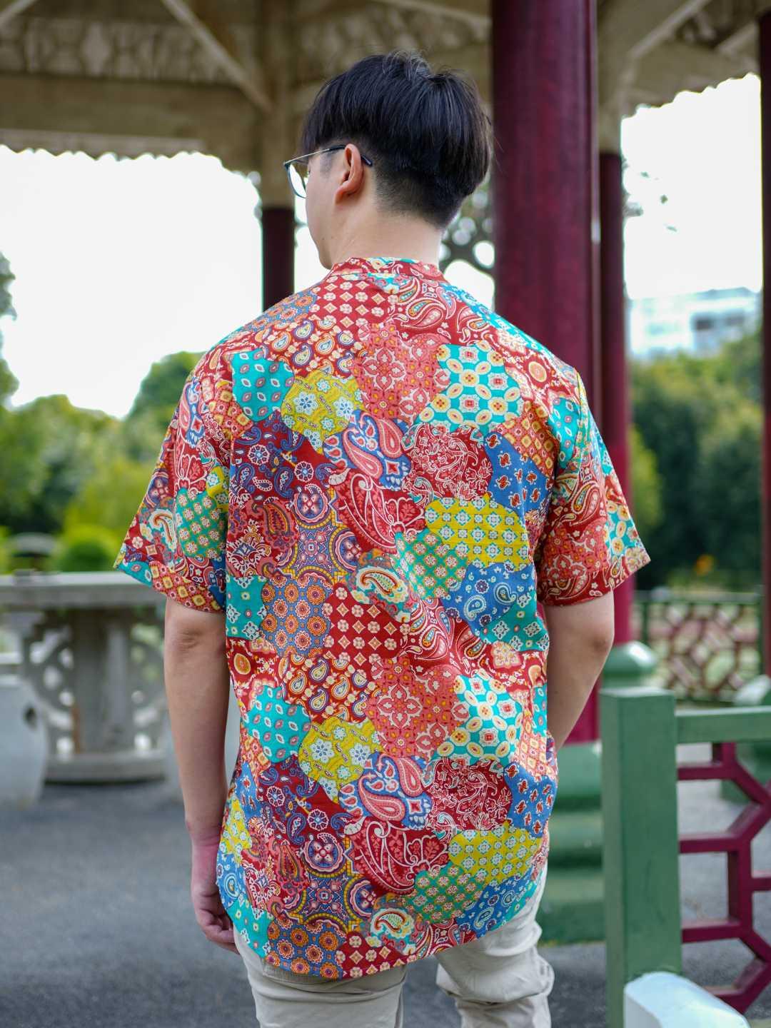 Multicolor Men Mandarin Shirt in Cotton