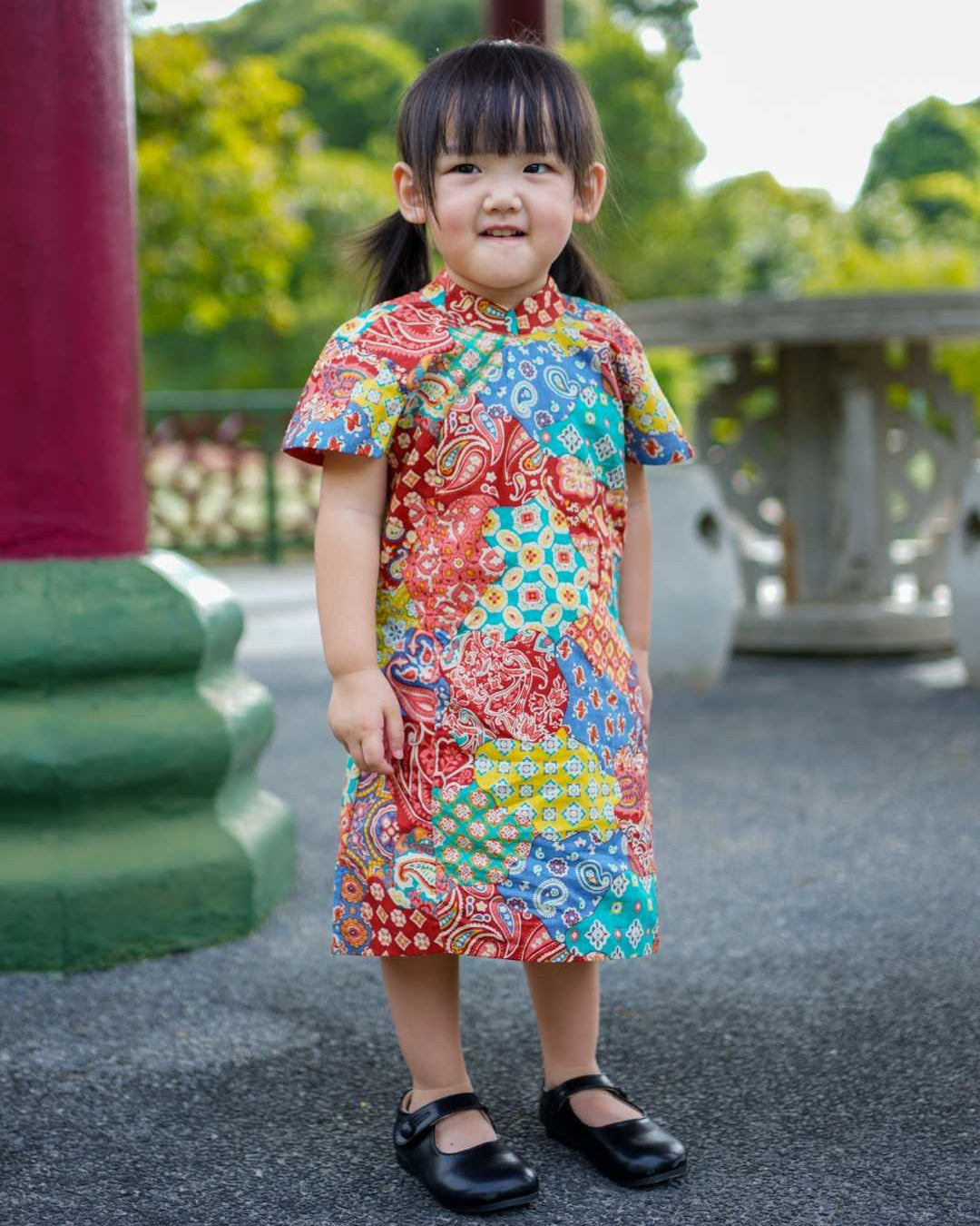 Harmony Multicolor Girls Cheongsam Dress in Cotton
