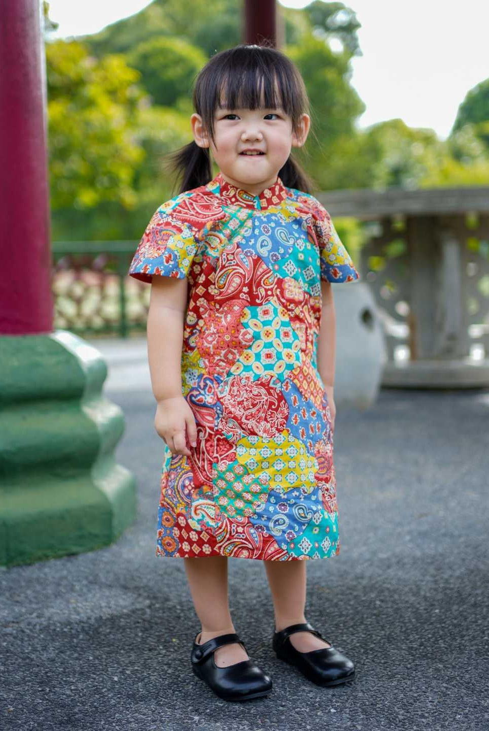 Harmony Multicolor Girls Cheongsam Dress in Cotton