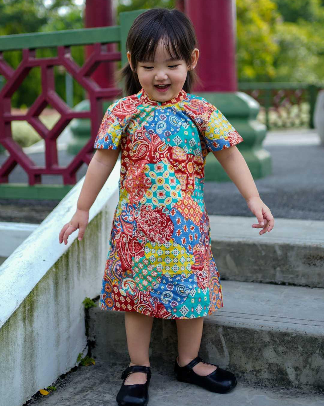Harmony Multicolor Girls Cheongsam Dress in Cotton