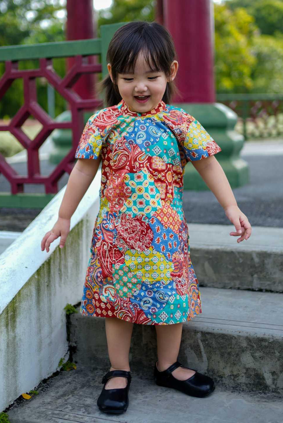 Harmony Multicolor Girls Cheongsam Dress in Cotton