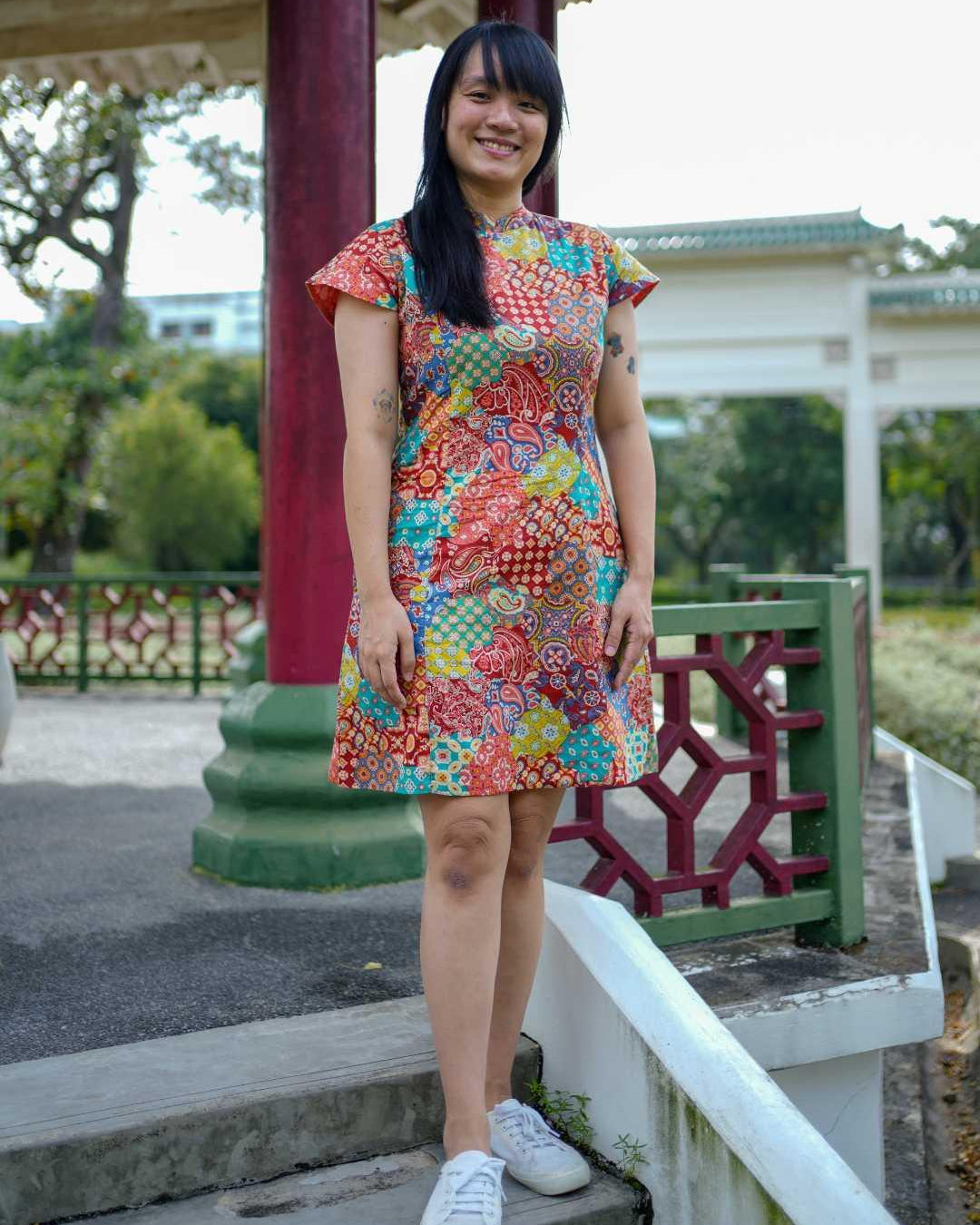 Multicolor Women's Cheongsam Dress in Cotton