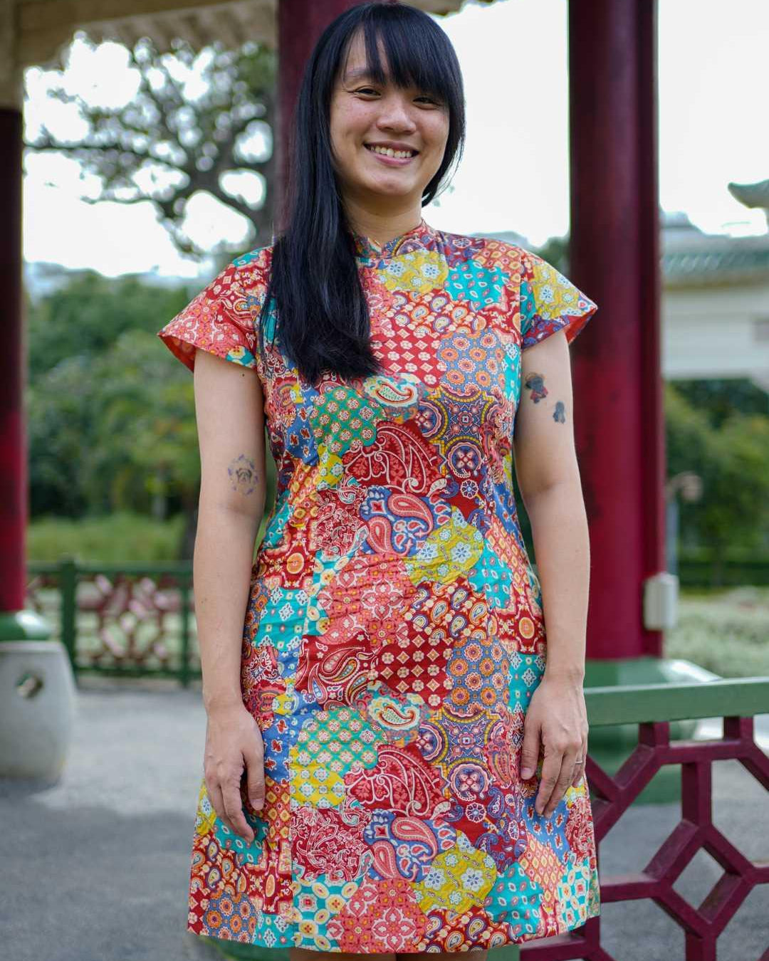 Multicolor Women's Cheongsam Dress in Cotton