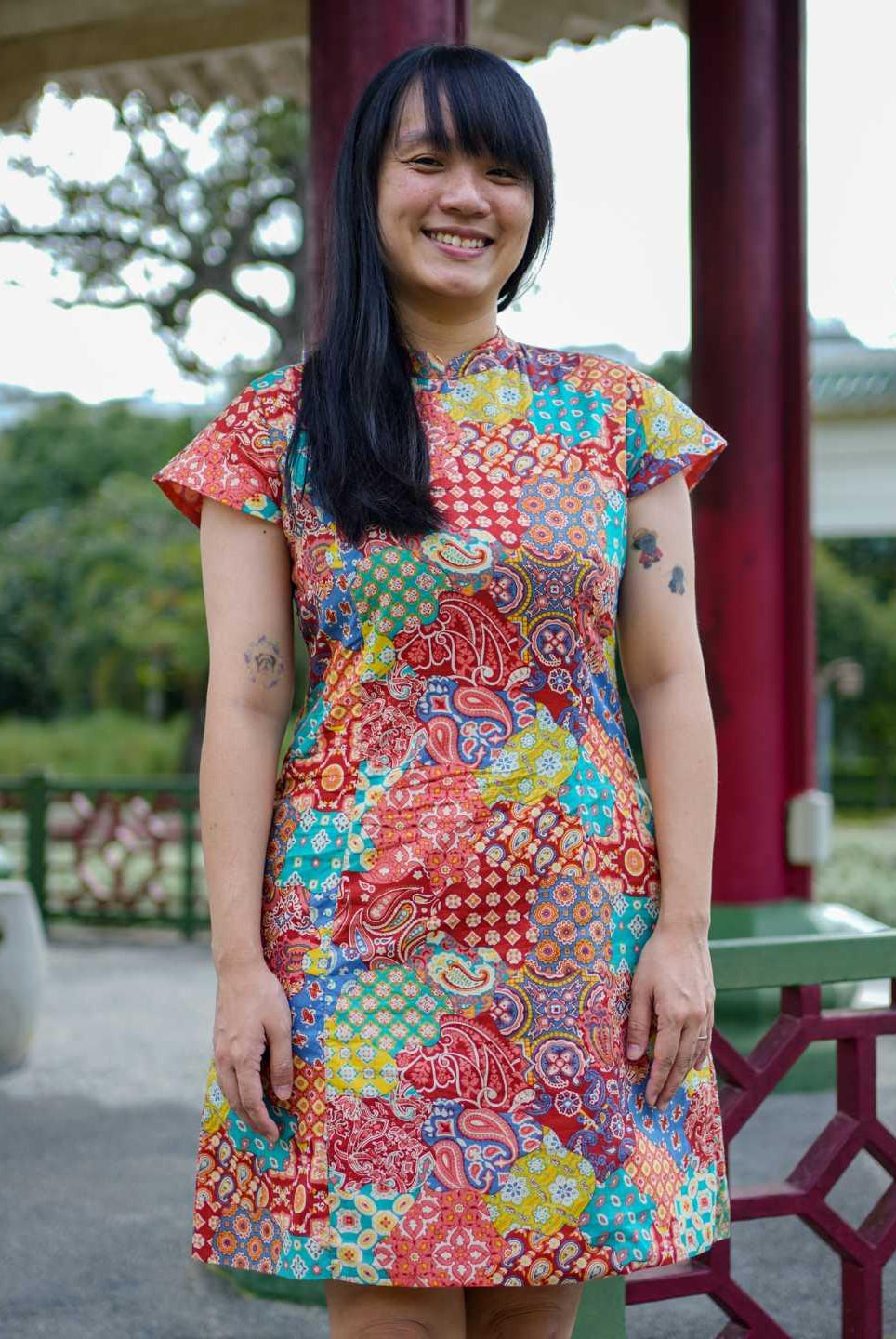Multicolor Women's Cheongsam Dress in Cotton