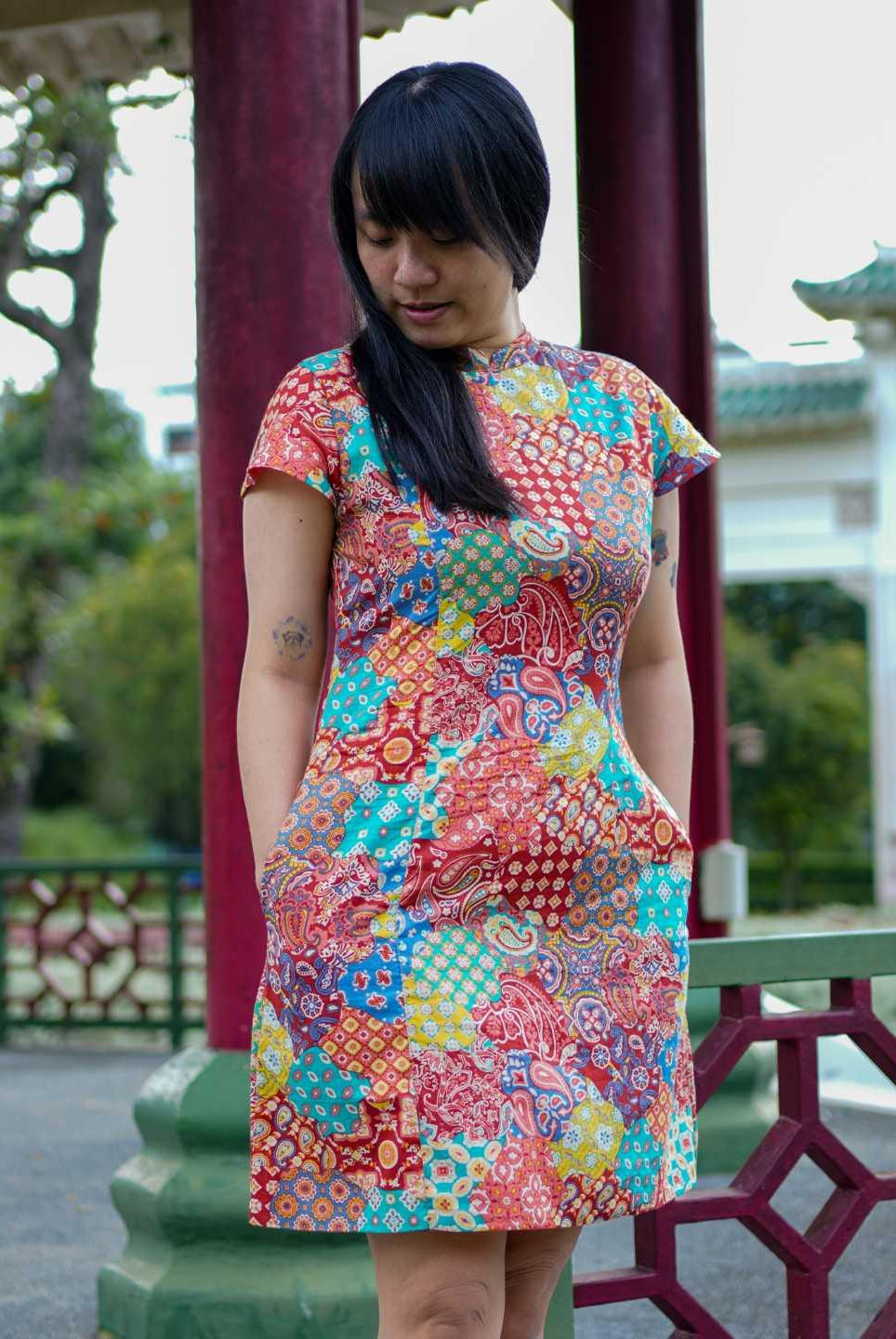 Multicolor Women's Cheongsam Dress in Cotton
