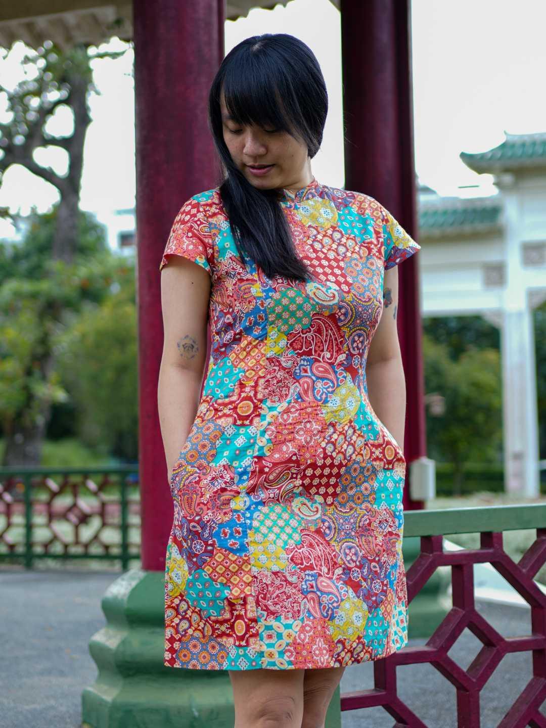 Multicolor Women's Cheongsam Dress in Cotton