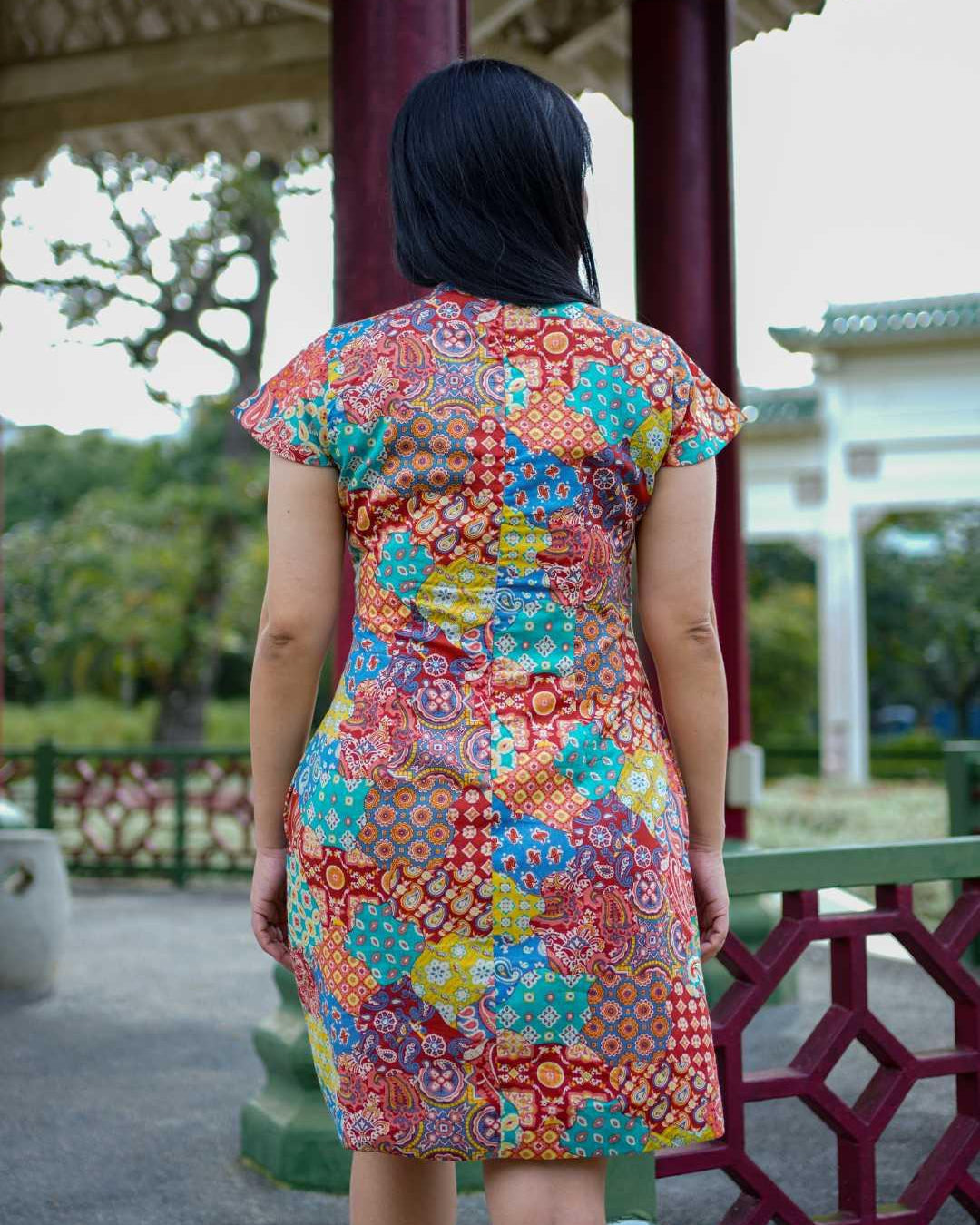 Multicolor Women's Cheongsam Dress in Cotton