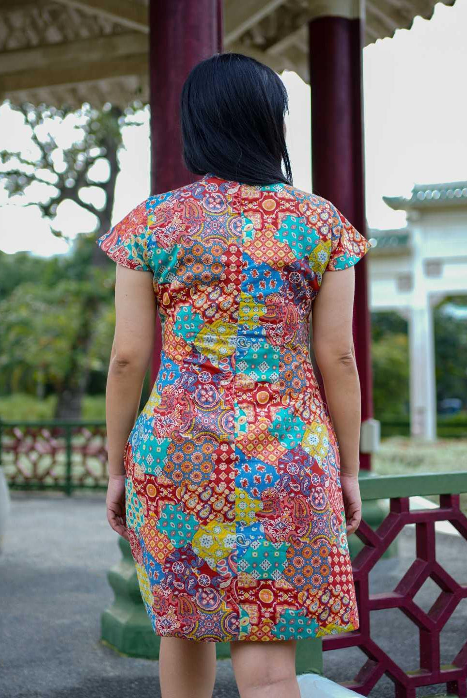 Multicolor Women's Cheongsam Dress in Cotton