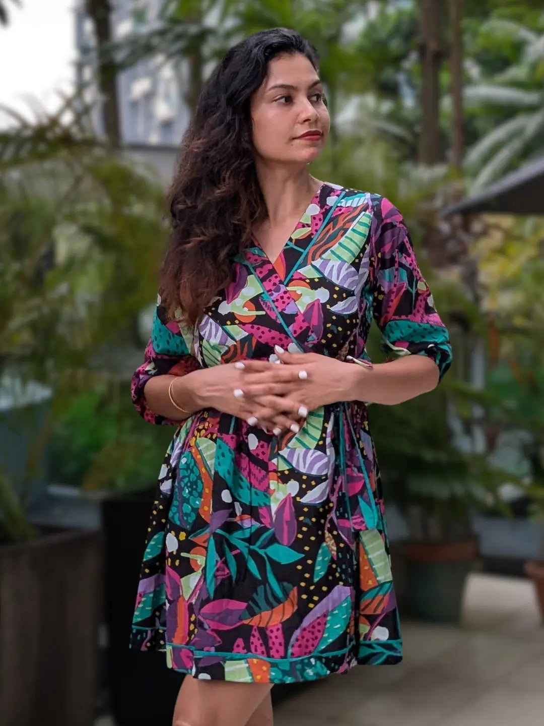 Havana Starry Night Women Short Dress in Cotton Nimbu