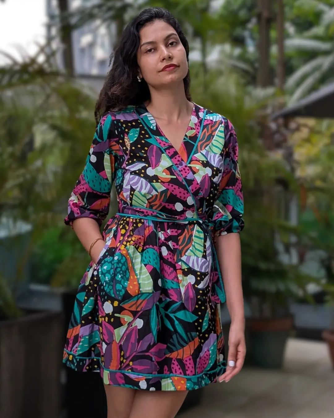 Havana Starry Night Women Short Dress in Cotton Nimbu