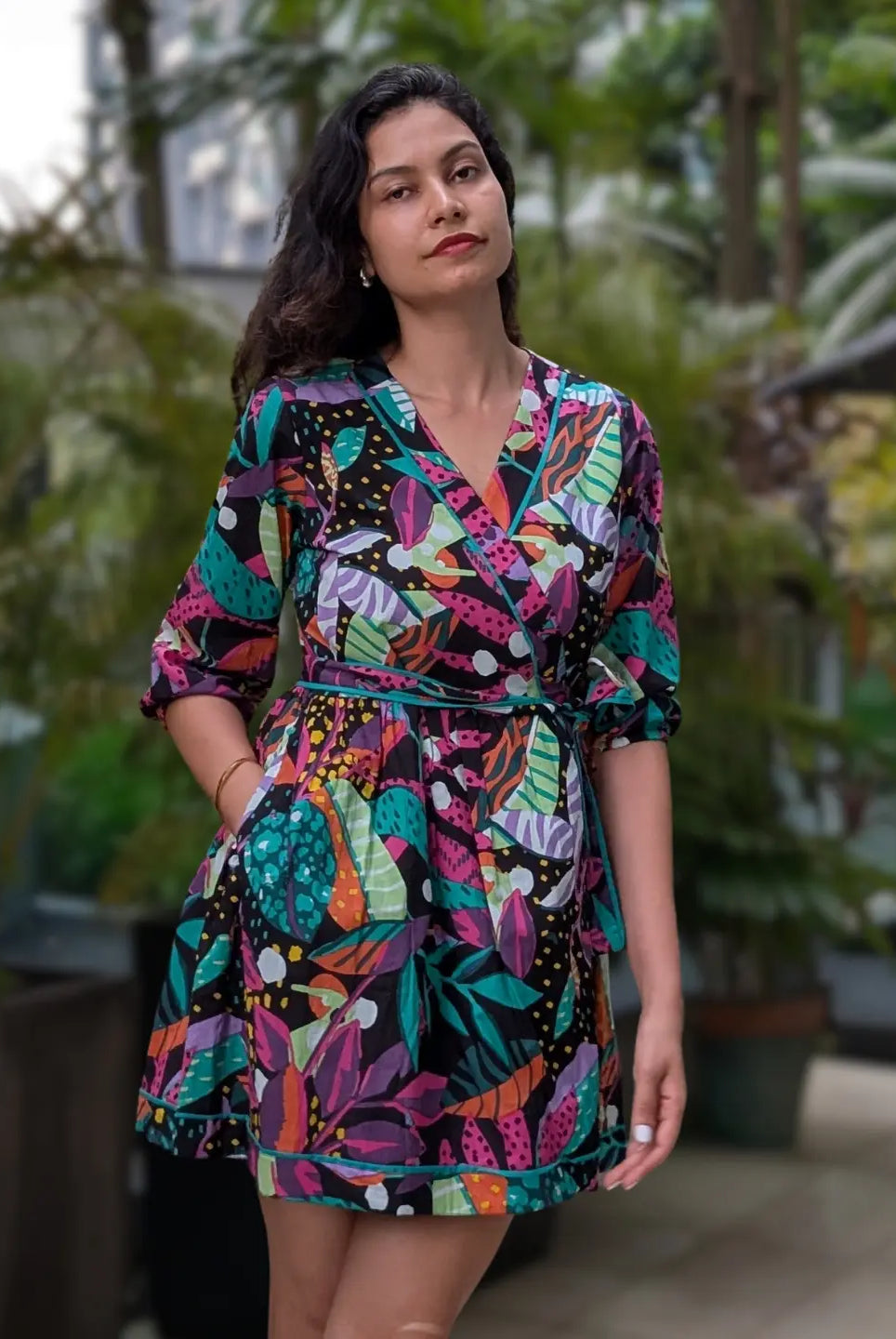 Havana Starry Night Women Short Dress in Cotton Nimbu