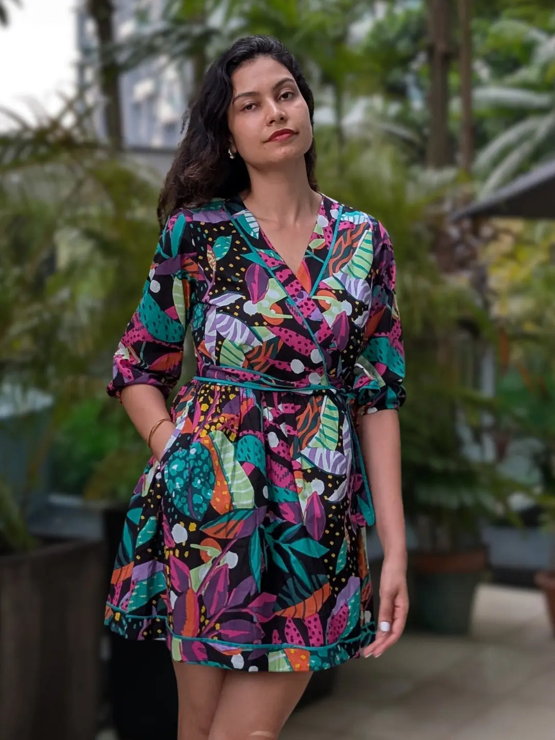 Havana Starry Night Women Short Dress in Cotton Nimbu