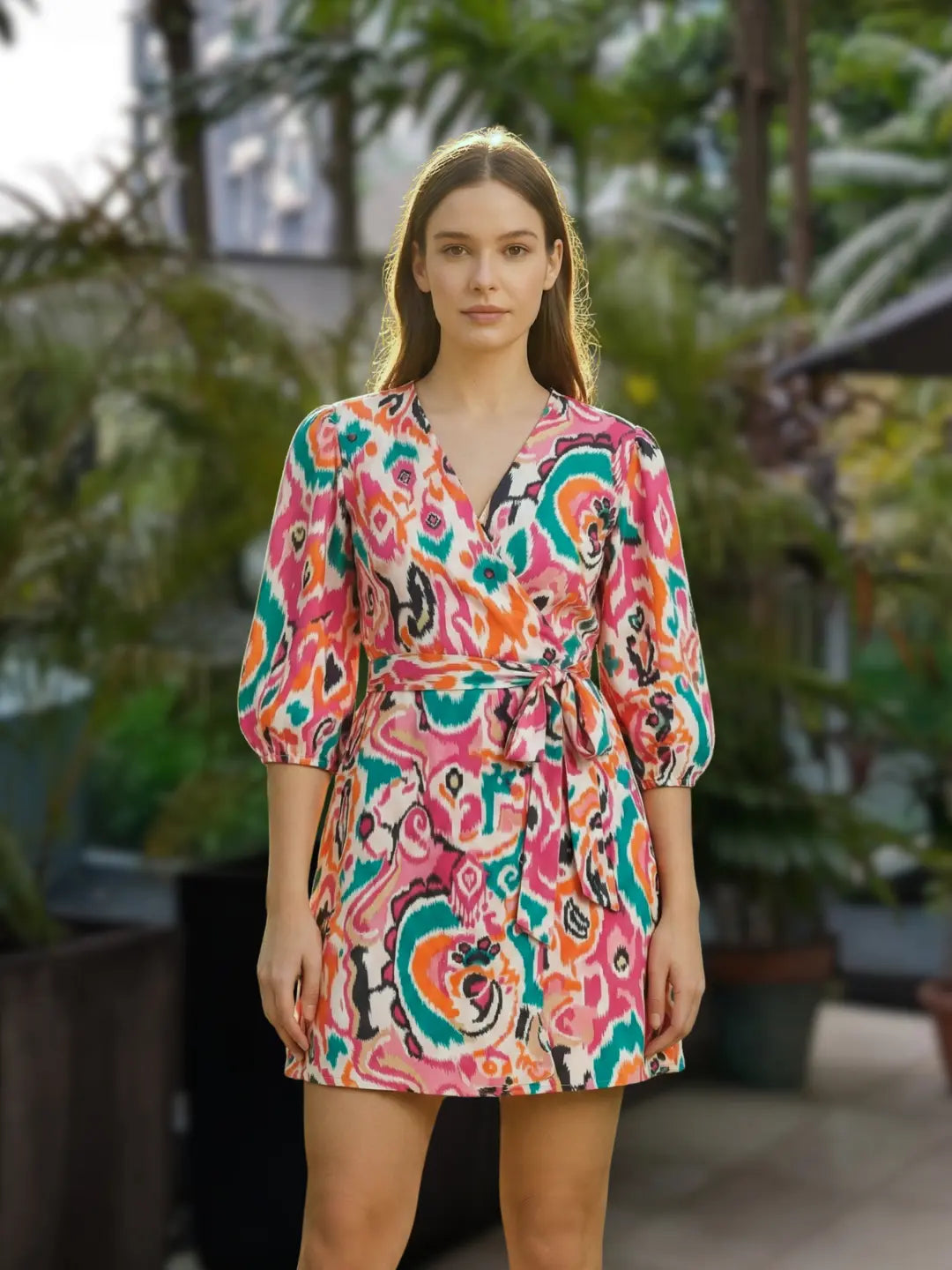 Havana White Rainbow Women Short Dress in Cotton Nimbu