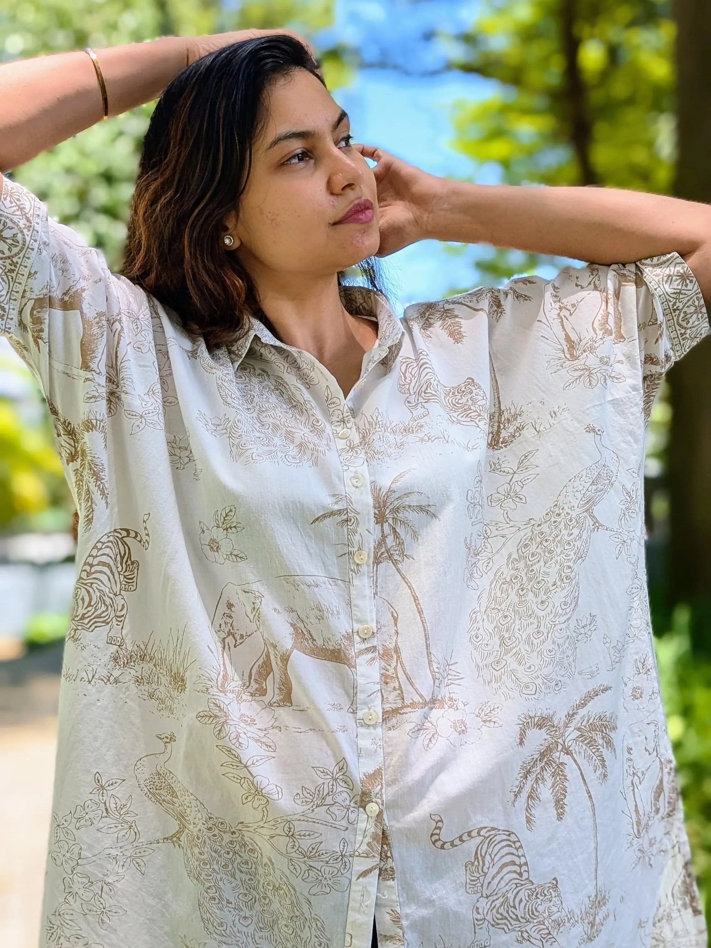 Hi-Lo Amazon Gold Womens Oversize Shirt in White Nimbu