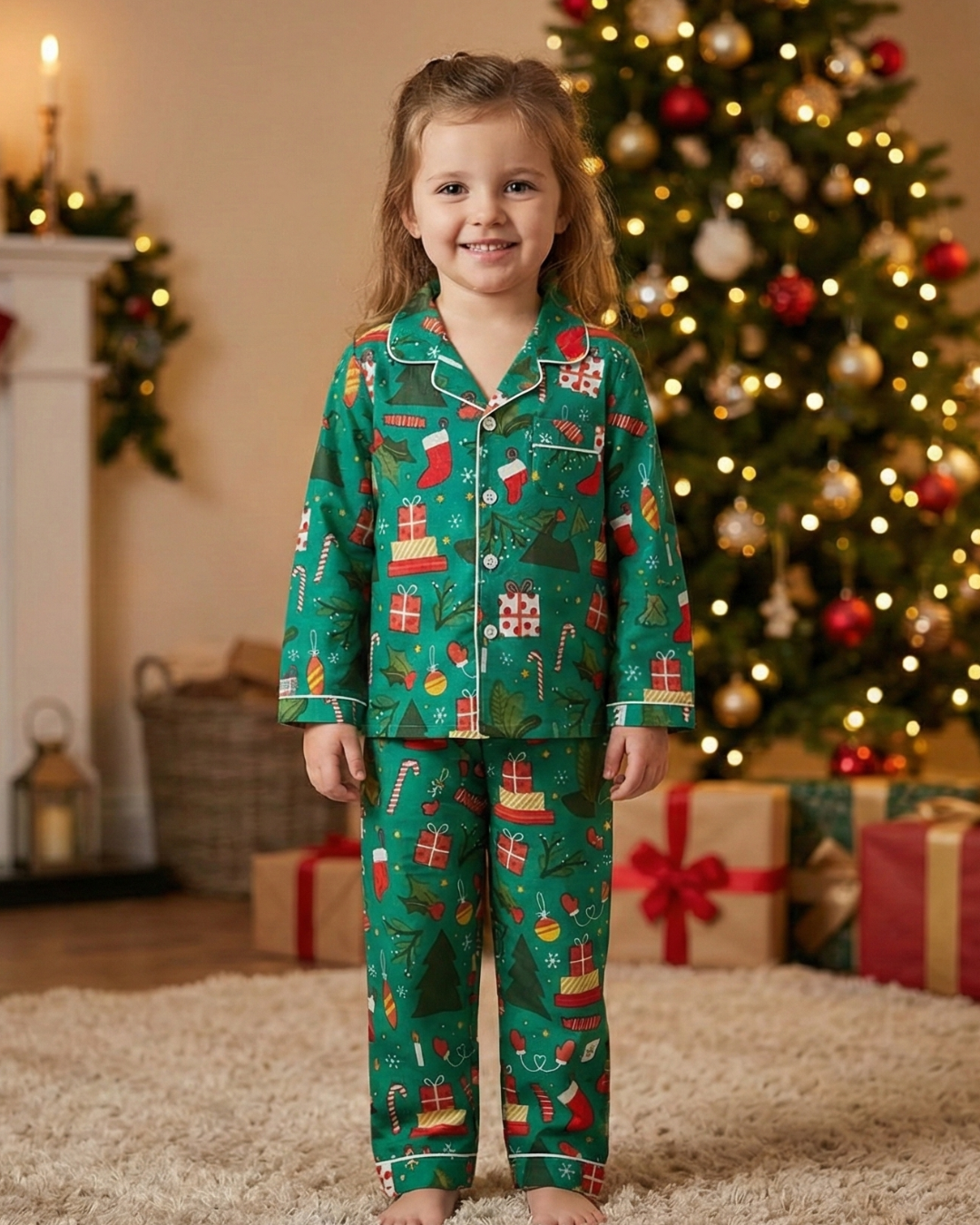 Holly Jolly Green Kids Unisex PJs in Cotton Nimbu