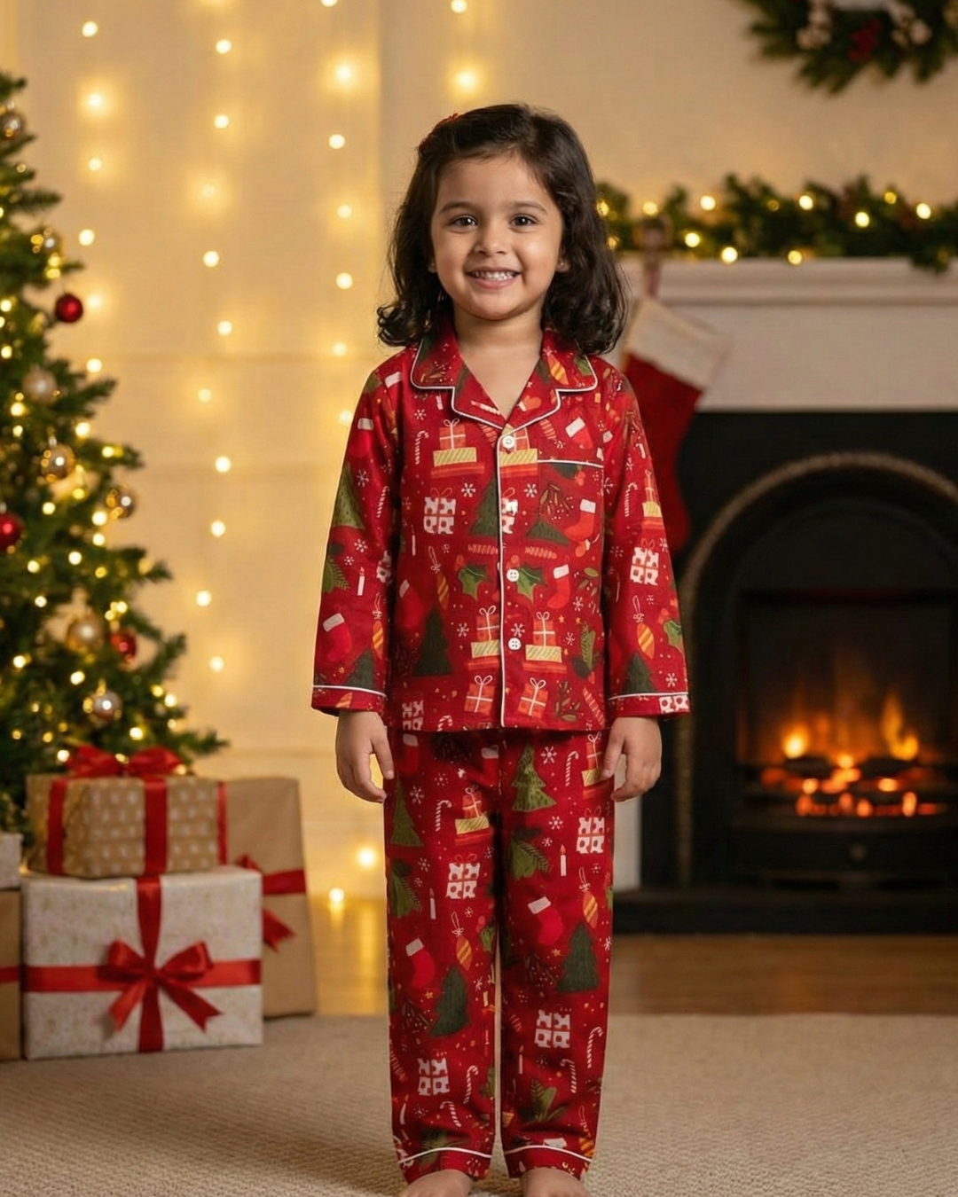 Holly Jolly Red Kids Unisex PJs in Cotton Nimbu