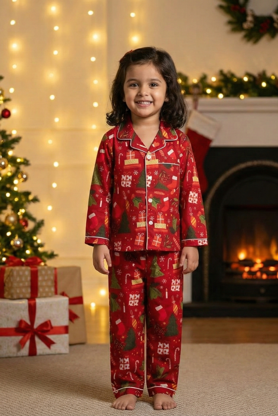 Holly Jolly Red Kids Unisex PJs in Cotton Nimbu